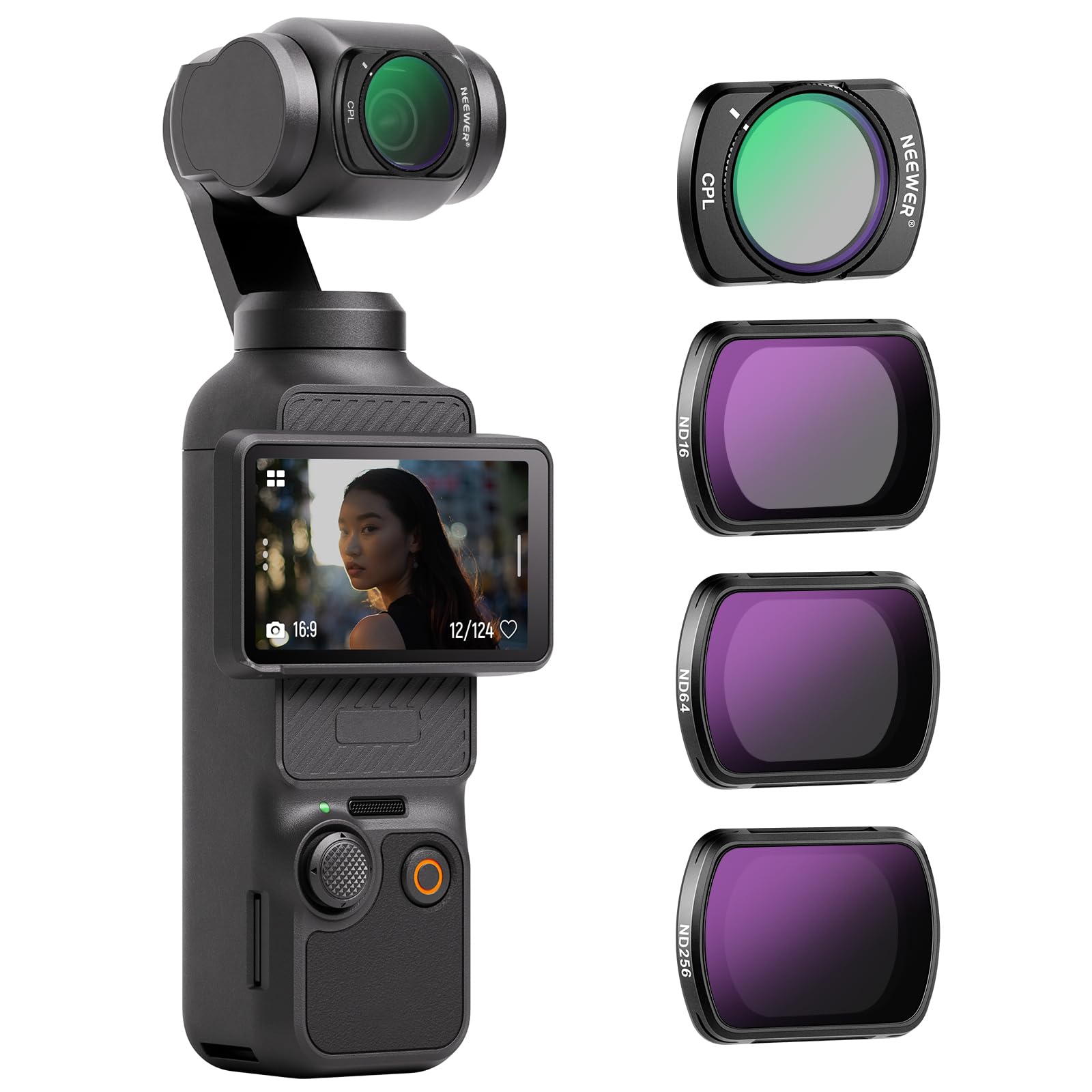 NEEWER HD CPL ND16 ND64 ND256 フィルターセットコンパチブル DJI OSMO Pocket 3 Creator Comboアクセサリー 磁気アクションカメラ用 減光フィルター 偏光フィルター 光学ガラス アルミフレーム
