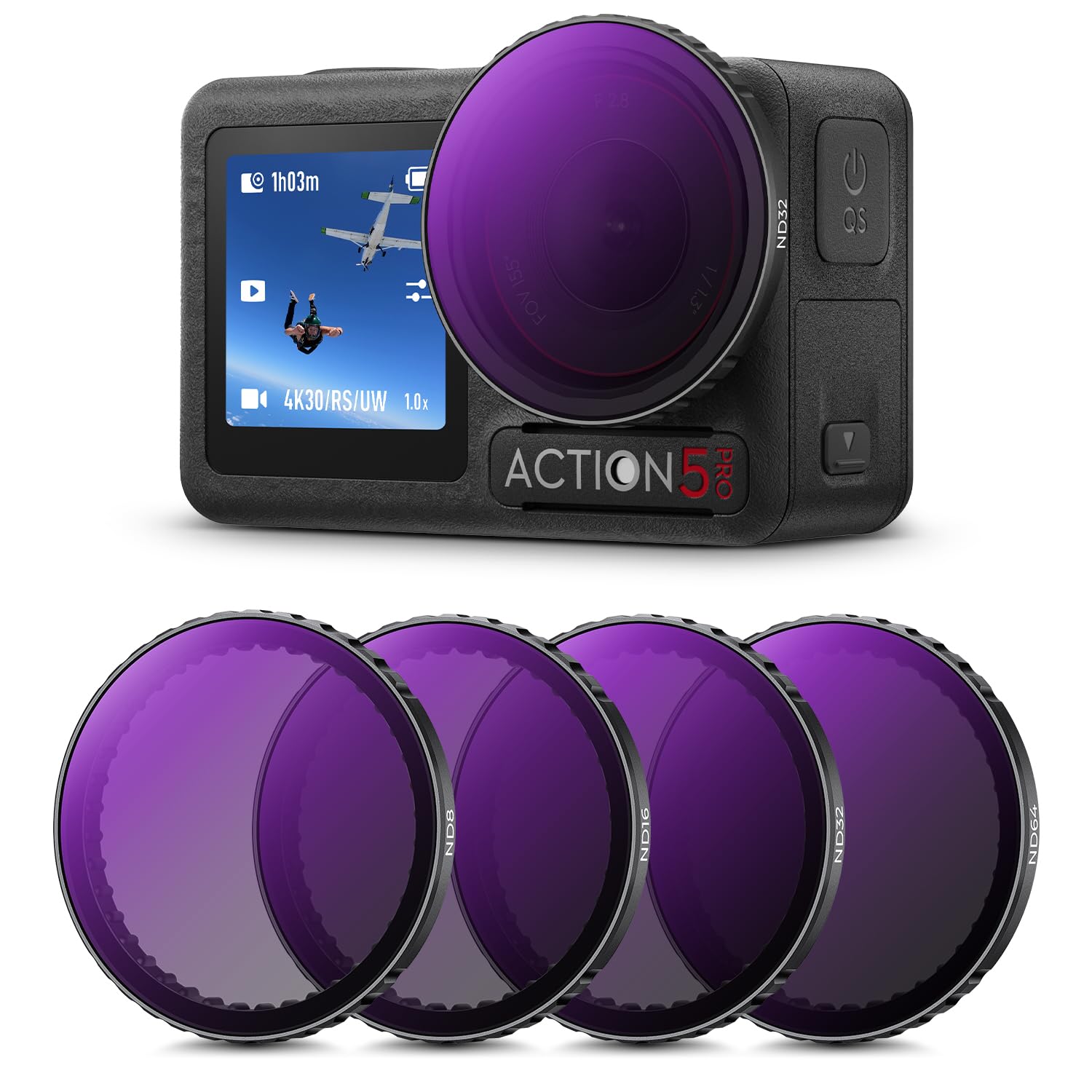 K&F Concept Osmo Action 5Pro/4/3 用 NDフィルターキット (ND8+ND16+ND32+ND64) 減光フィルター レンズフィルター レンズ保護 AGC光学ガラス 高透過率 プロテクトフィルタ 28層ナノコーティング 撥水