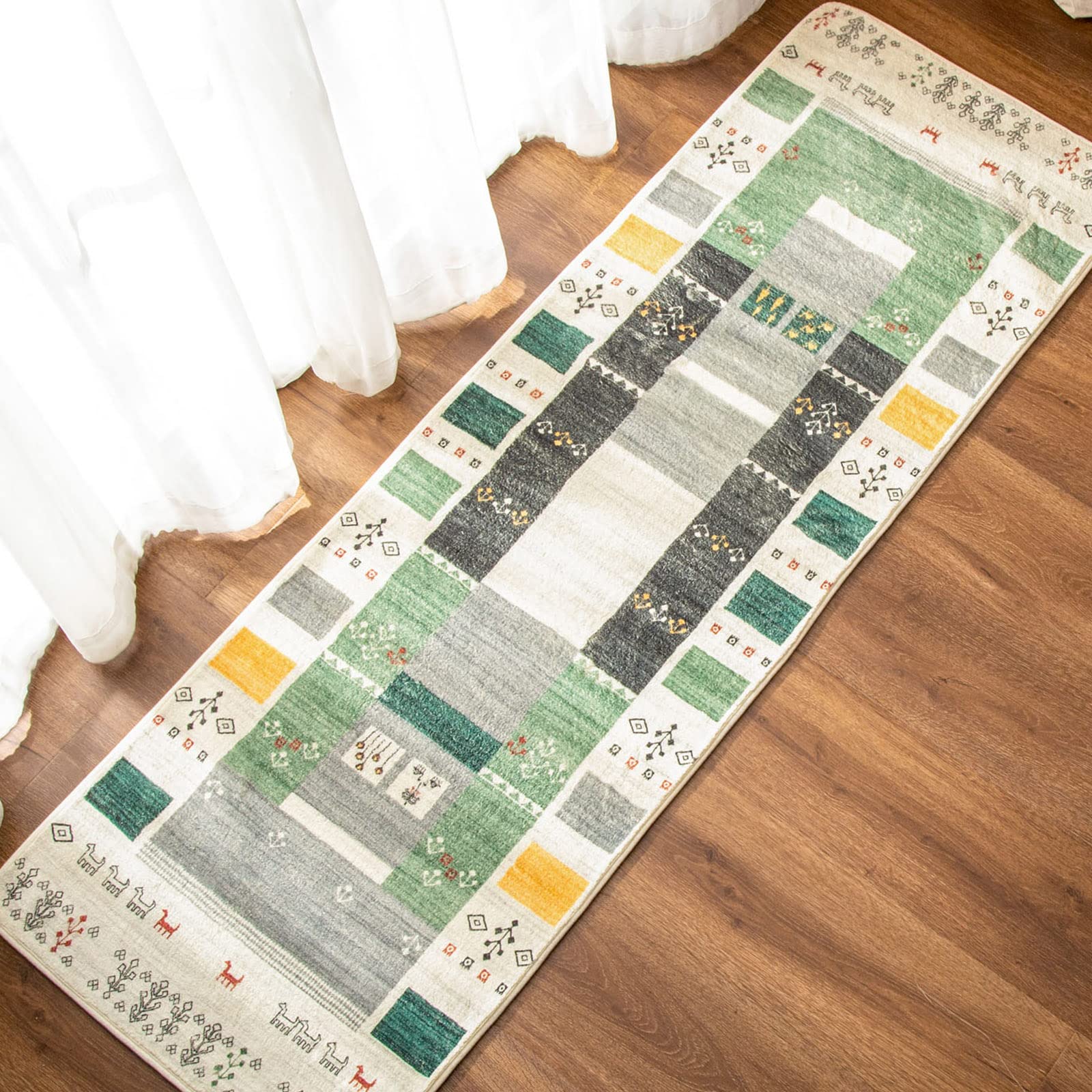 DECOMALL キッチンマット 180 廊下 マット カーペット 60x180CM 洗える 台所 マット おしゃれ ふわふわ 絨毯 低反発 ラグマット 滑り止め付 防音 防ダニ 防臭 床暖房対応 グリーン緑画像