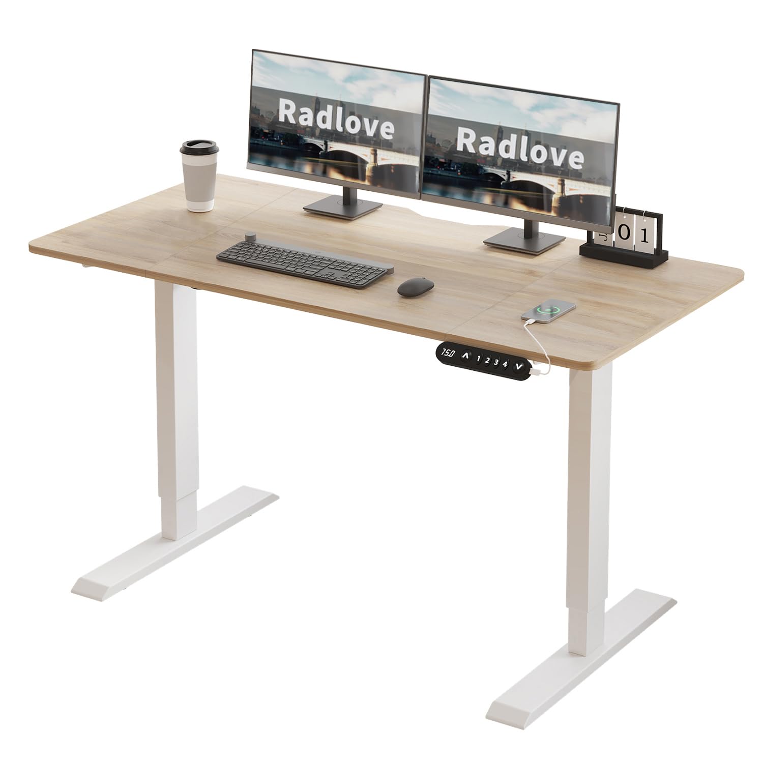 Radlove デスク 昇降式 パソコンデスク ゲーミングデスク 机 電動昇降式スタンディングデスク パソコンラック PCデスク 高さ調節可能 メモリー機能付き 幅140CM&times;奥行60CM 高さ69~115CM (オーク, 140*60cm)｜SelectSHOP 岐阜 店