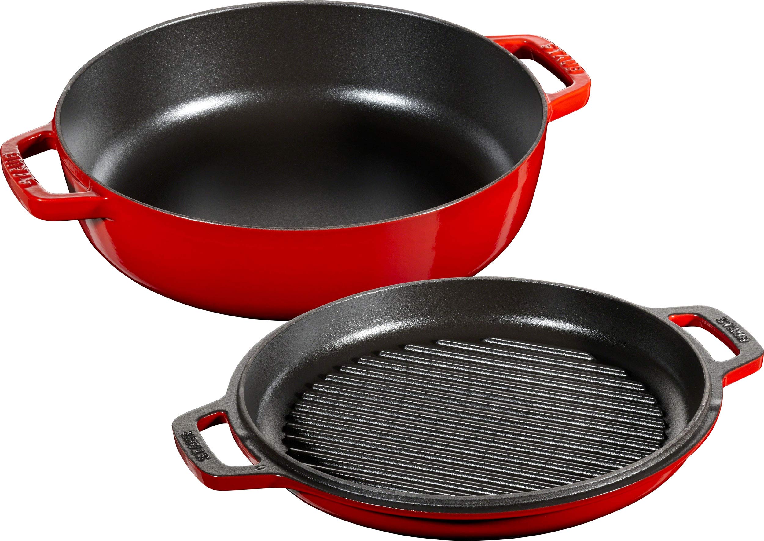 staub ストウブ 「 スキヤキ&グリル チェリー 26cm 」 両手 鋳物 ホーロー 鍋 すき焼き鍋 グリルパン IH対応 【日本販売正規品】 Sukiyaki&Grill 40508-281｜SelectSHOP 岐阜 店