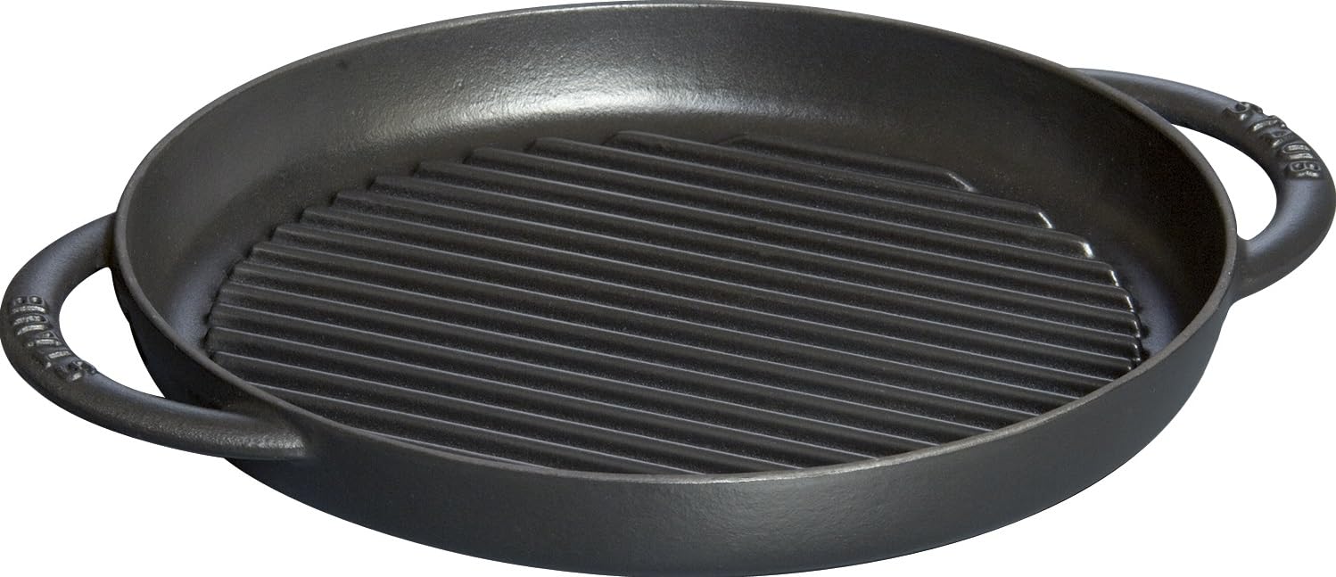 staub ストウブ 「 ピュアグリル ラウンド ブラック 26cm 」 グリルパン 両手 鋳物 ホーロー IH対応 【日本正規販売品】 Grill & Frying Pan 40509-377