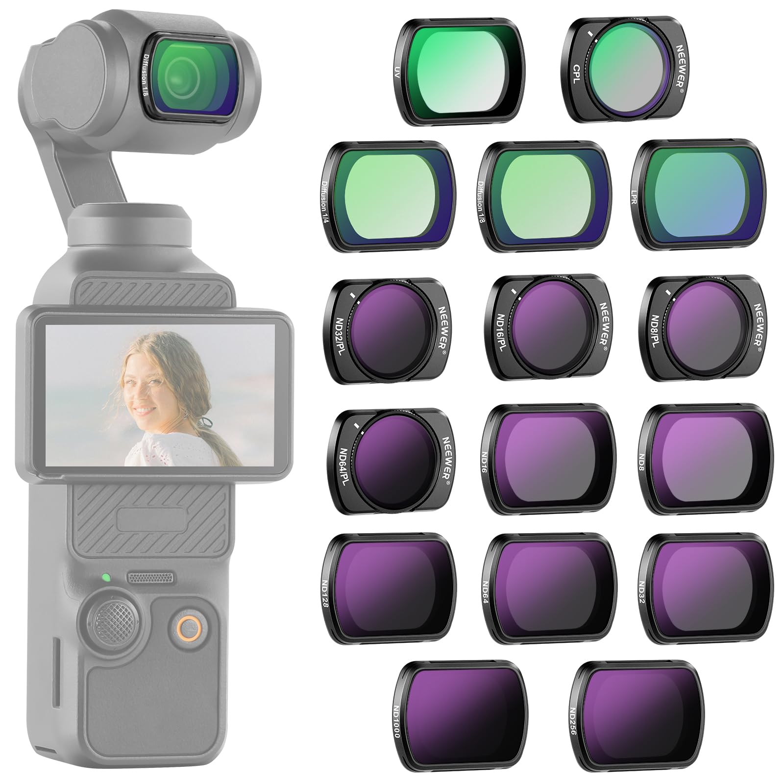 NEEWER 磁気 ND&CPL&UV&LPR&効果フィルターセット DJI OSMO Pocket 3専用 16枚 ND8 ND16 ND32 ND64 ND128 ND256 ND1000 ND8/PL ND16/PL ND32/PL ND64/PL ｜SelectSHOP 岐阜 店