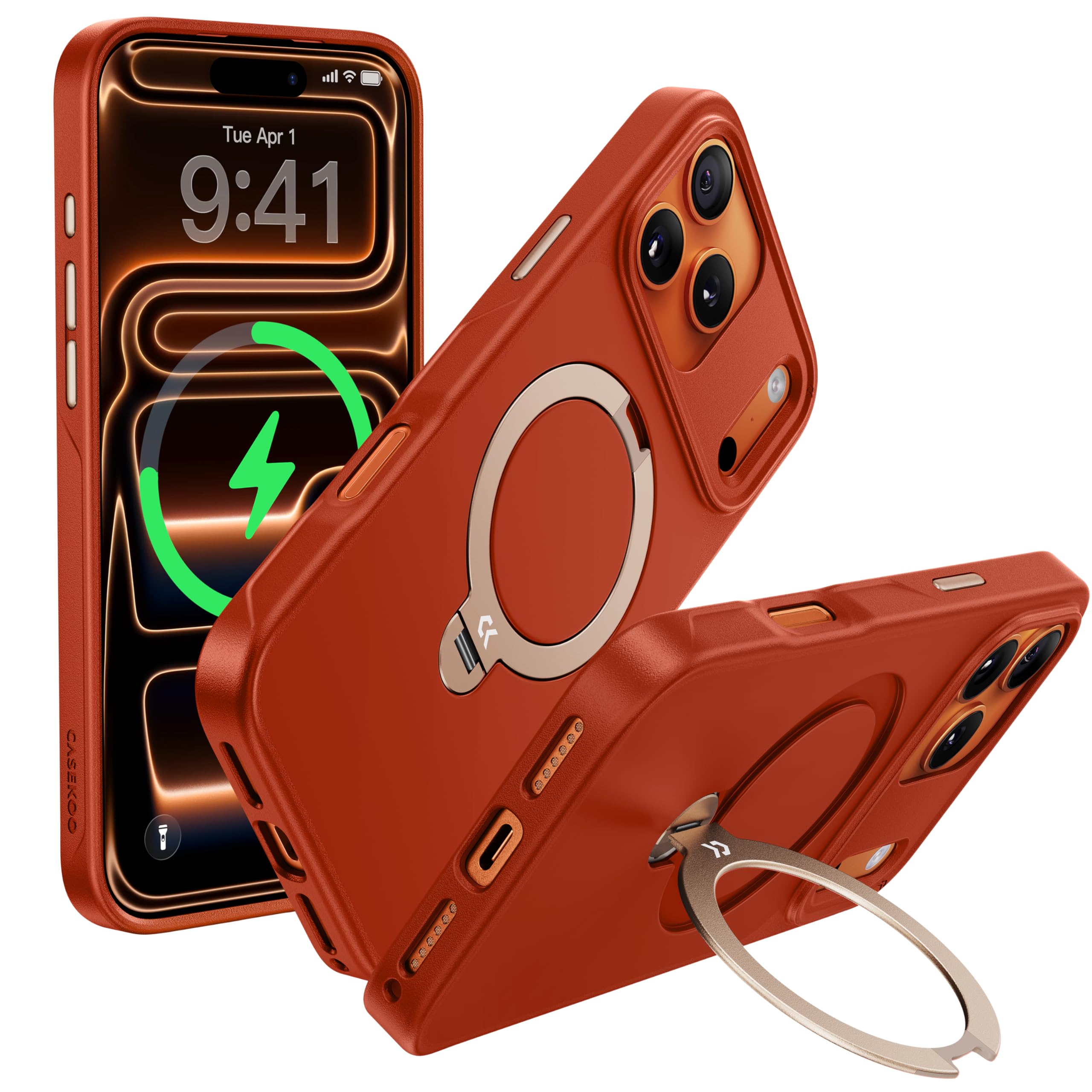 【2025新登場・機能美の極み】CASEKOO iPhone 17 Pro Max 用 ケース 360度回転スタンド MagSafe対応 米軍MIL規格 360°全方向耐衝撃 滑り止め マット仕上げ 黄変防止 ワイヤレス充電対応 ストラップホール付き いp