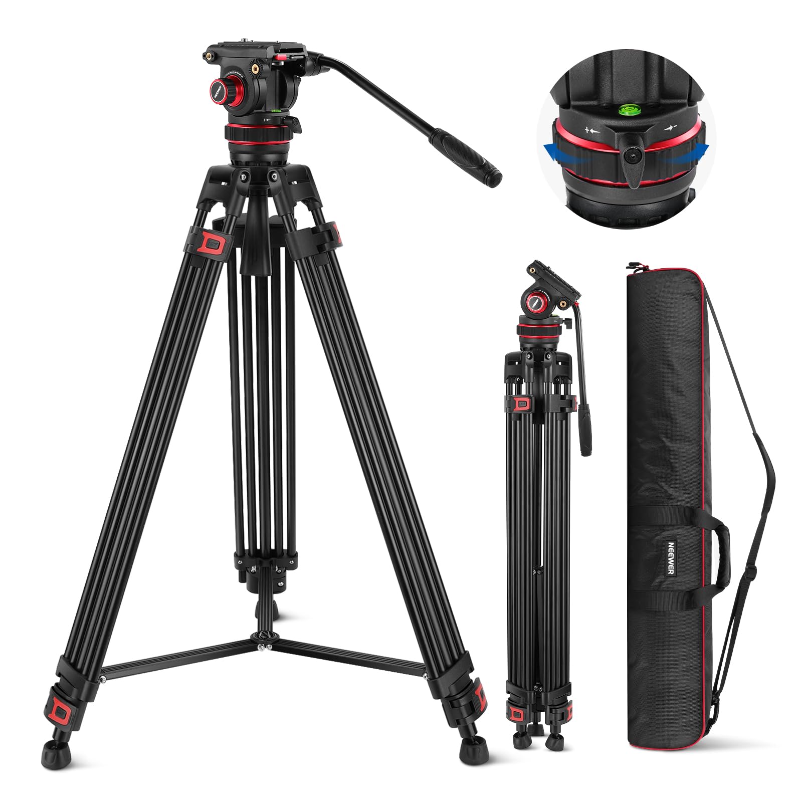 NEEWER 189cm プロビデオ三脚 フルード雲台付き 全金属 高耐久 QRプレート DJI RSジンバル 柔軟な360°パン&+90°/-75°チルト 調節可能なダンピング付き DSLRカメラ&ビデオカメラに適用 最大荷重22lb/10kg TP75|SelectSHOP 岐阜 店