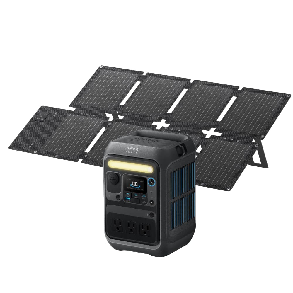 Anker Solix C300 Portable Power Station (ブラック) with Anker Solix PS60 Compact Portable Solar Panel
