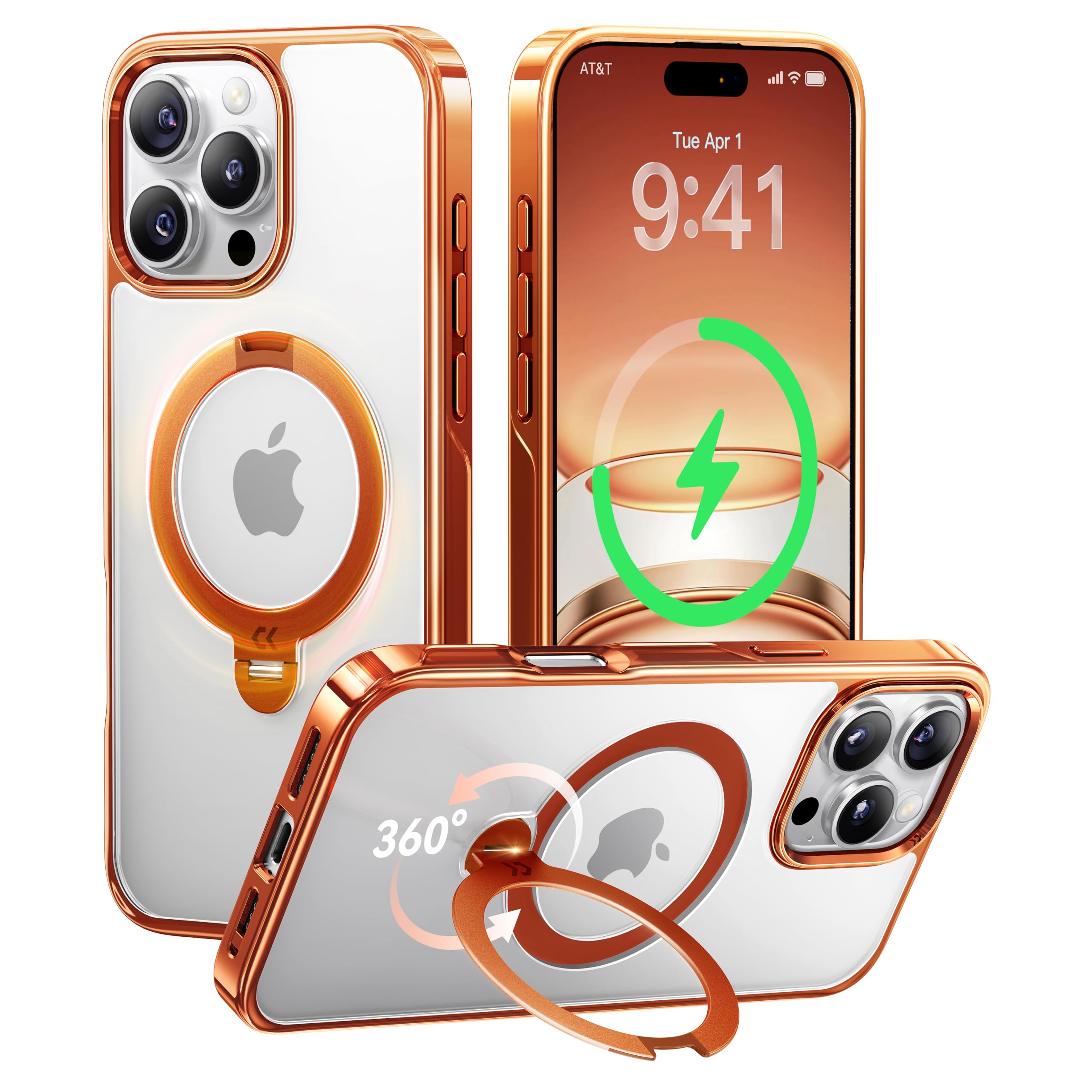 【透き通る上質感・定点360°回転】CASEKOO iPhone 16 Pro 用ケース クリア 米軍MIL規格 金属感 キラキラ フィット感 MagSafe対応 最大25W急速充電対応 横縦両立 角度自在 超強磁力 耐衝撃 高耐久性 ラップホール付き 真