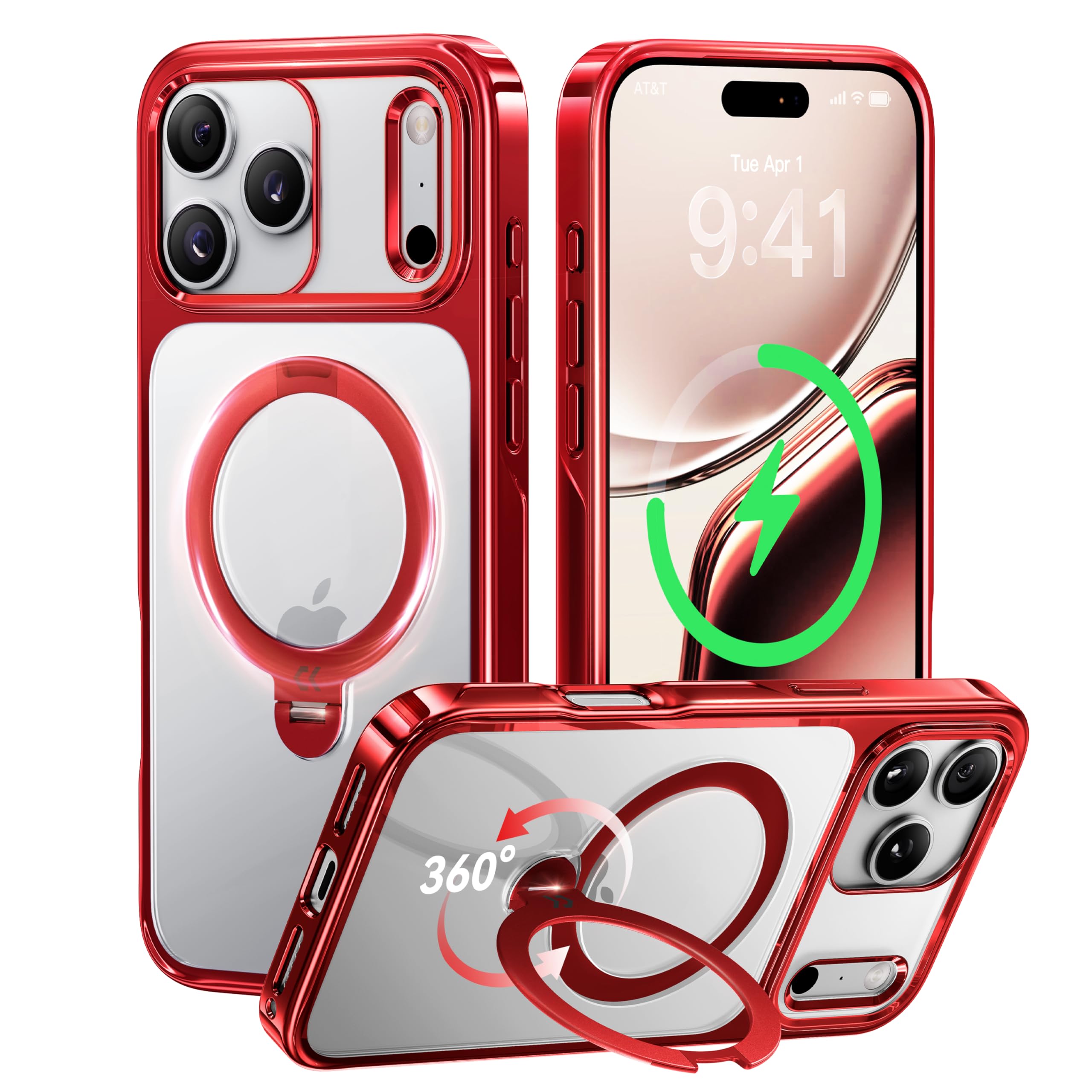 【透き通る上質感・定点360°回転】CASEKOO iPhone 17 Pro 用ケース クリア 耐黄変 横縦両立 角度自在 MagSafe対応 米軍規格保護 耐衝撃 最大25W急速充電対応 フィット感 ラップホール付き 透明 いphone17pro 用ケ
