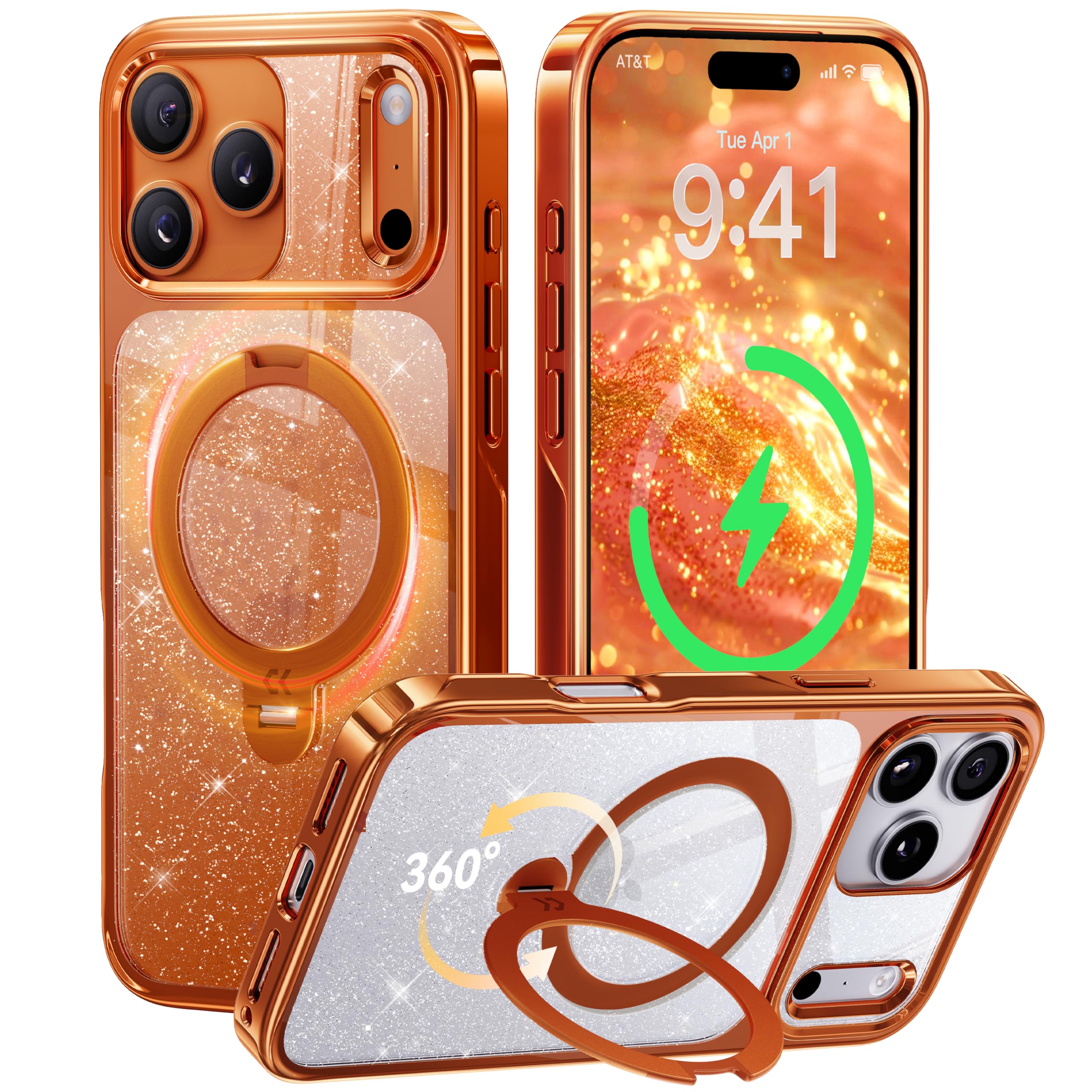 【透き通る上質感・定点360°回転】CASEKOO iPhone 17 Pro 用ケース キラキラ クリア 米軍規格保護 フィット感 MagSafe対応 最大25W急速充電対応 横縦両立 角度自在 超強磁力 耐衝撃 高耐久性 ラップホール付き 透明 黄変防