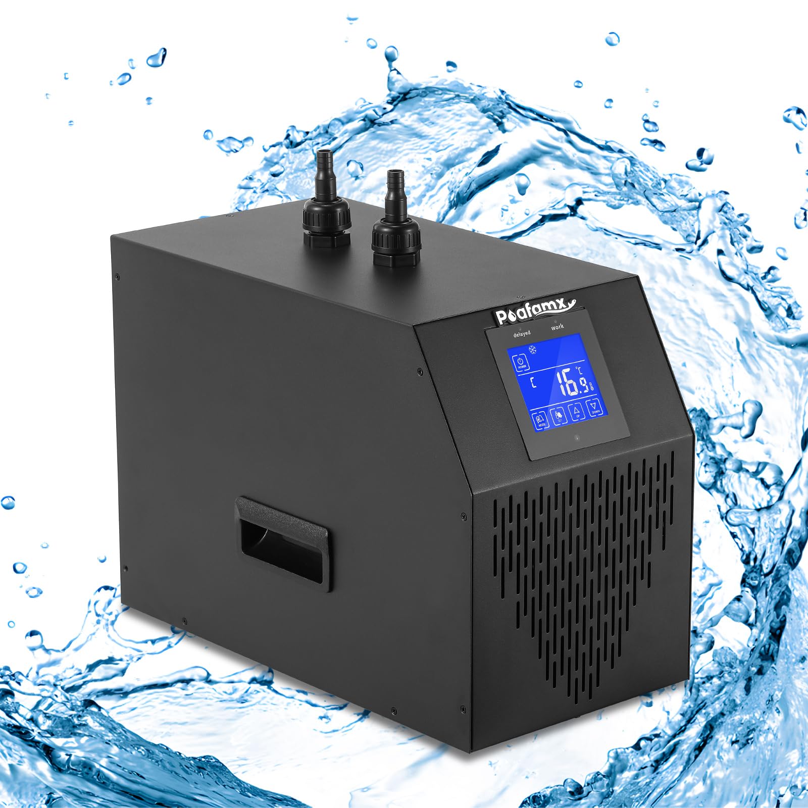 Poafamx 水槽クーラー 160L 18-26℃調整可能 タッチスクリーン+リモートコントロール 水冷設備 パイプ付き ウォーターポンプ付き 日本語取り扱い説明書付き デジタル表示 恒温 低ノイズ 省エネルギー 環境保護 家庭用/水族館/魚屋/養魚場/