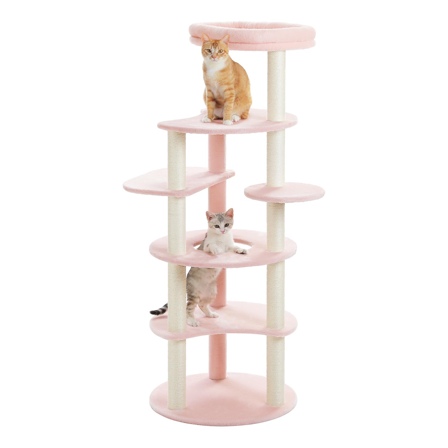 PETEPELA(ぺテぺラ) キャットタワー スリム 大型猫用 猫タワー 多頭飼い おしゃれ かわいい 桜の花 お花テーマ インテリア 据置 麻紐 爪とぎ おもちゃ コンパクト 省スペース 人気 運動不足解消 倒れ防止策 - 高さ154cm 桜色 ライトピ|SelectSHOP 岐阜 店