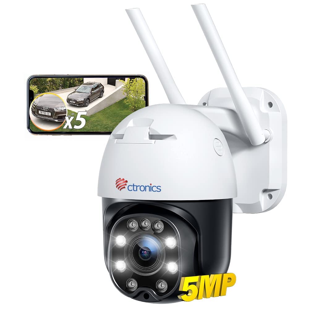 【5MP・5倍光学ズーム】Ctronics 防犯カメラ 屋外 自動追跡 ヒューマン検知 PTZ 360° プリセット機能 24時間常時録画 スマート暗視 スマホ/PC 遠隔操作 FTP/ONVIF/NAS クラウドストレージ 家族共有・会話機能 LANケー|SelectSHOP 岐阜 店