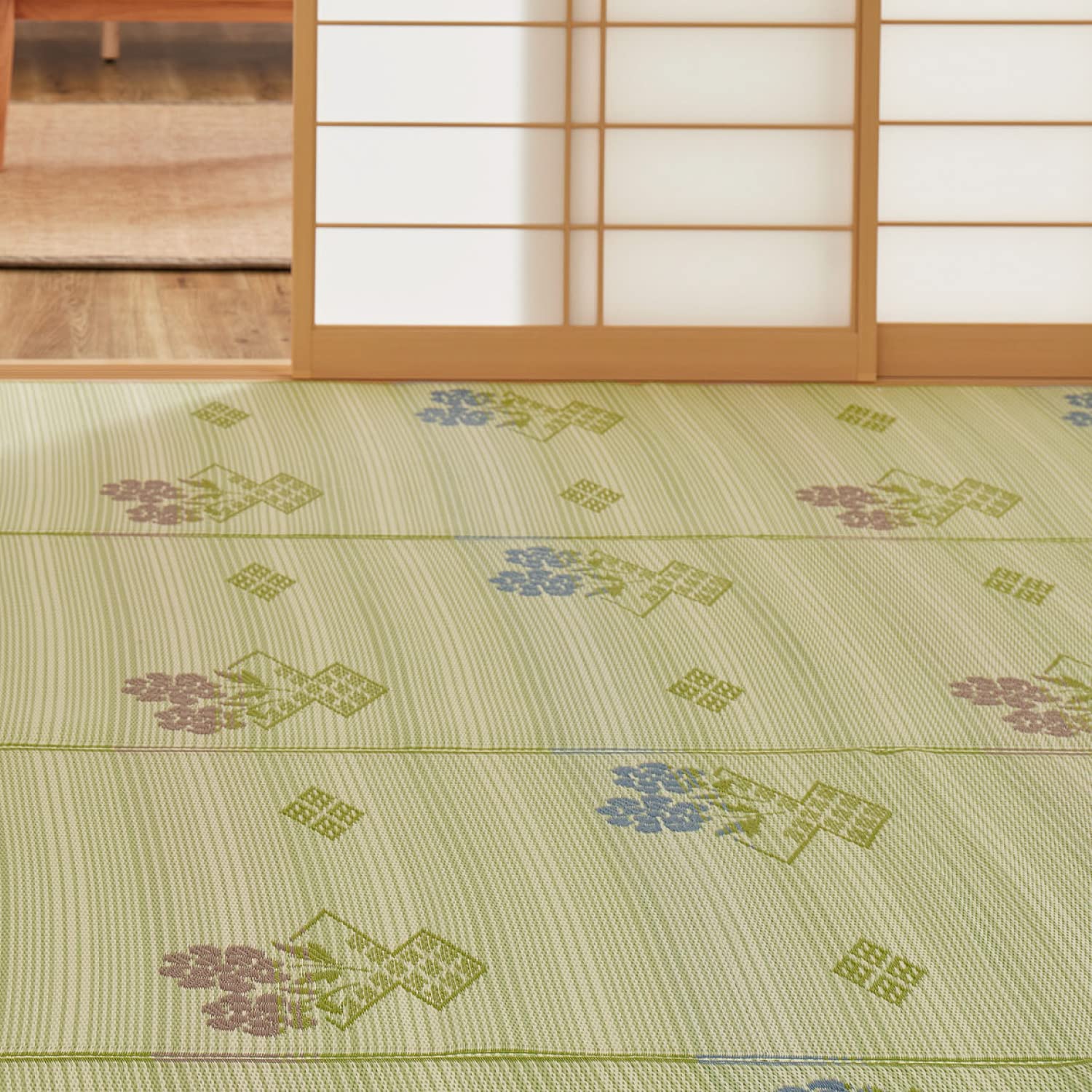 萩原 洗える い草風引っ敷き 緑であること 58間6畳 約264X352糎 「#110」 引っ敷き 花ござ 和風 花柄 日本製