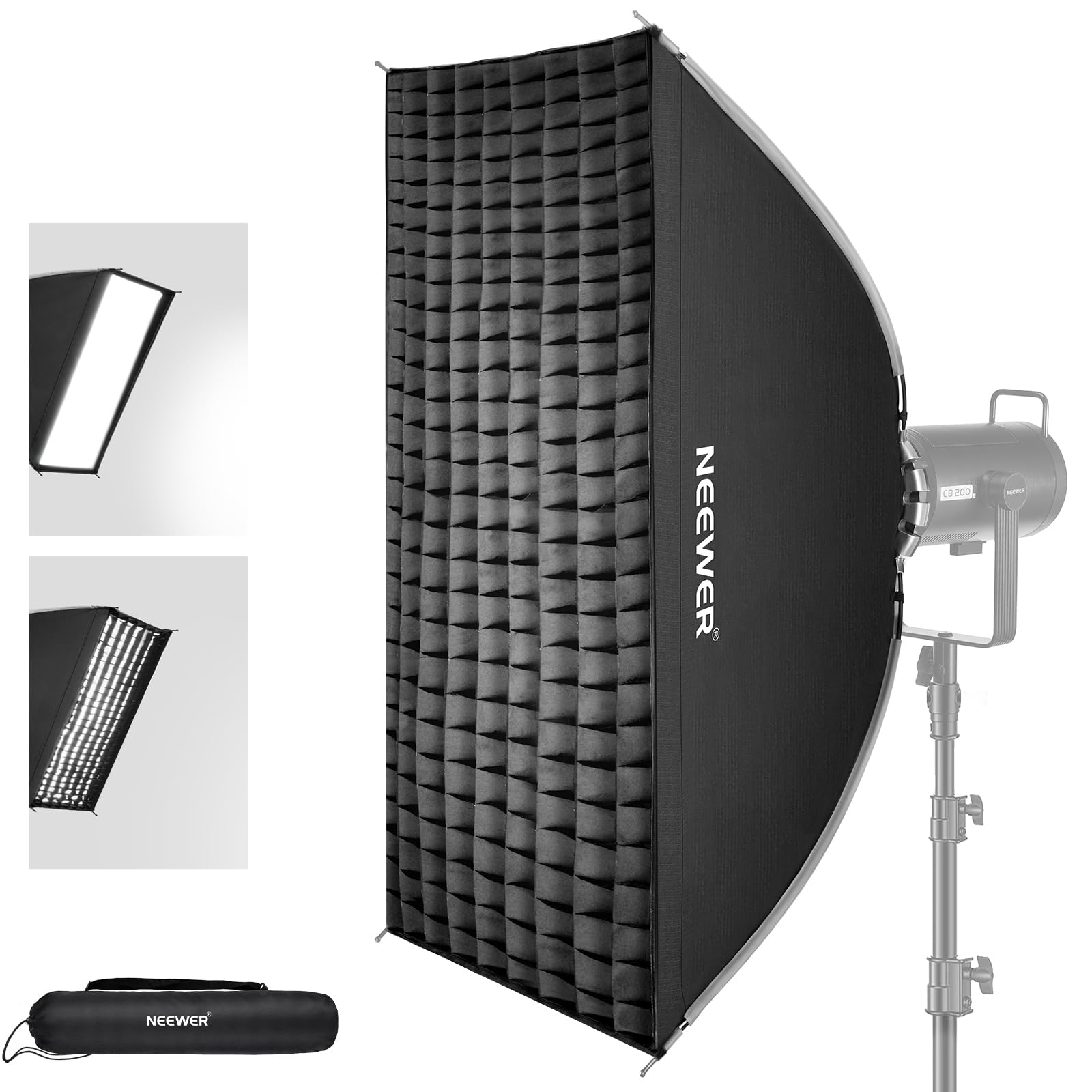 NEEWER 60x90cm 長方形 ソフトボックス クイックセットアップ クイック折りたたみ Bowensマウント ディフューザー/ハニカムグリッド/バッグ付き コンパチブル Godox Aputure 120d ビデオライト Q4スタジオフラッシュスト