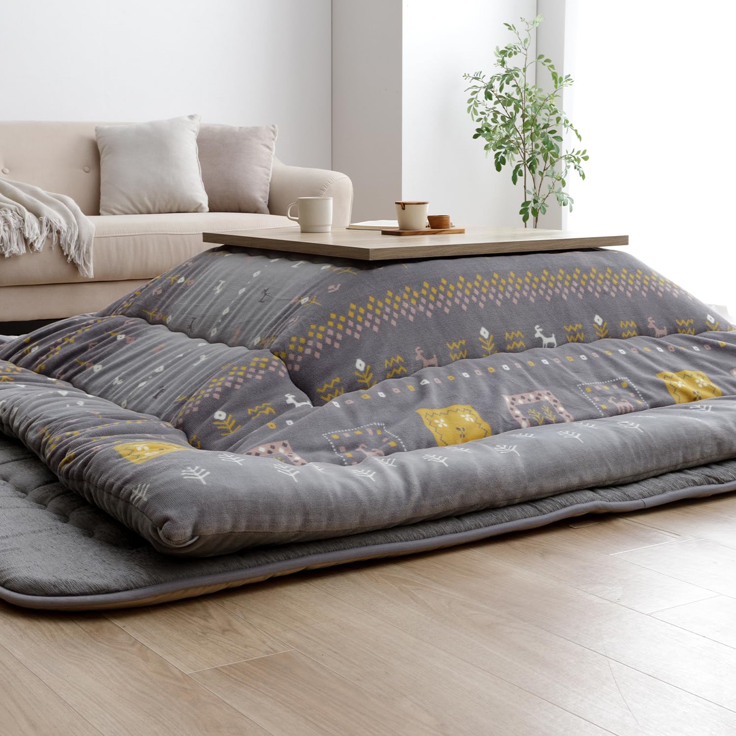 イケヒコ 日本製 こたつ布団 ふわふわな肌触り こたつ 掛布団 カリエ 約205×245cm グレー ギャベ柄 ふっくら ボリューム 洗える 長方形 #1152050130203