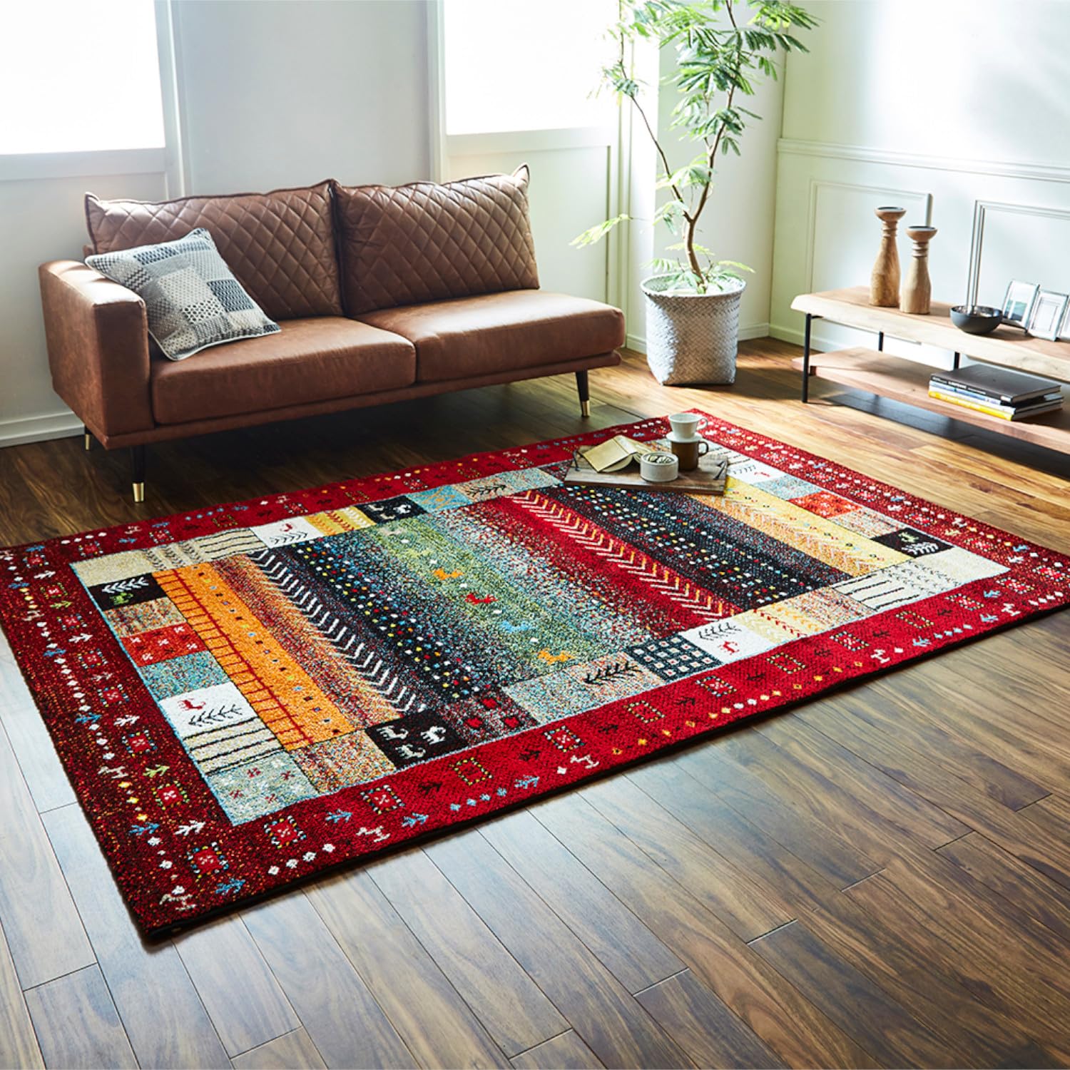 イケヒコ ラグ カーペット ウィルトン 織り 絨毯 輸入ラグ 長方形 単品 イビサ レッド 約160&times;230cm 厚み 約11mm トルコ製 抗菌 防臭 消臭 へたりにくい 耐久性 リビング ファミリー ホットカーペット対応 床暖房対応 洗濯不可 ギャベ柄｜SelectSHOP 岐阜 店 21,673円