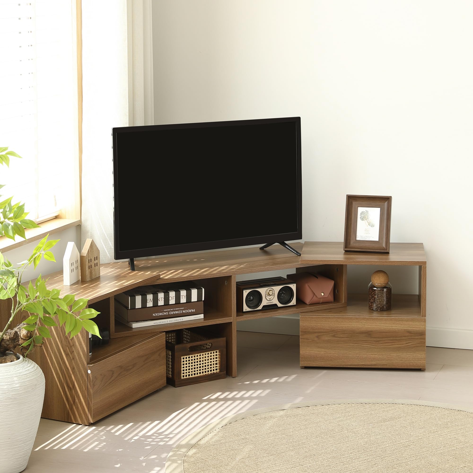 OSJ テレビ台 ローボード コーナーテレビ台 伸縮自由 幅93・172cm 高さ38cm 引き出し付き テレビボード テレビラック リビングボード おしゃれ 北欧 L字収納 TV台L字 TVボード コーナー収納ロータイプ 棚 シンプル スリム 大容量