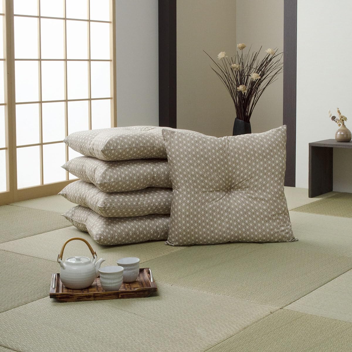 イケヒコ 座蒲団 銘仙判 日本製 錦 ベージュ 約55×59糎 5枚組 仕掛ける 麻の葉 #1240870022308