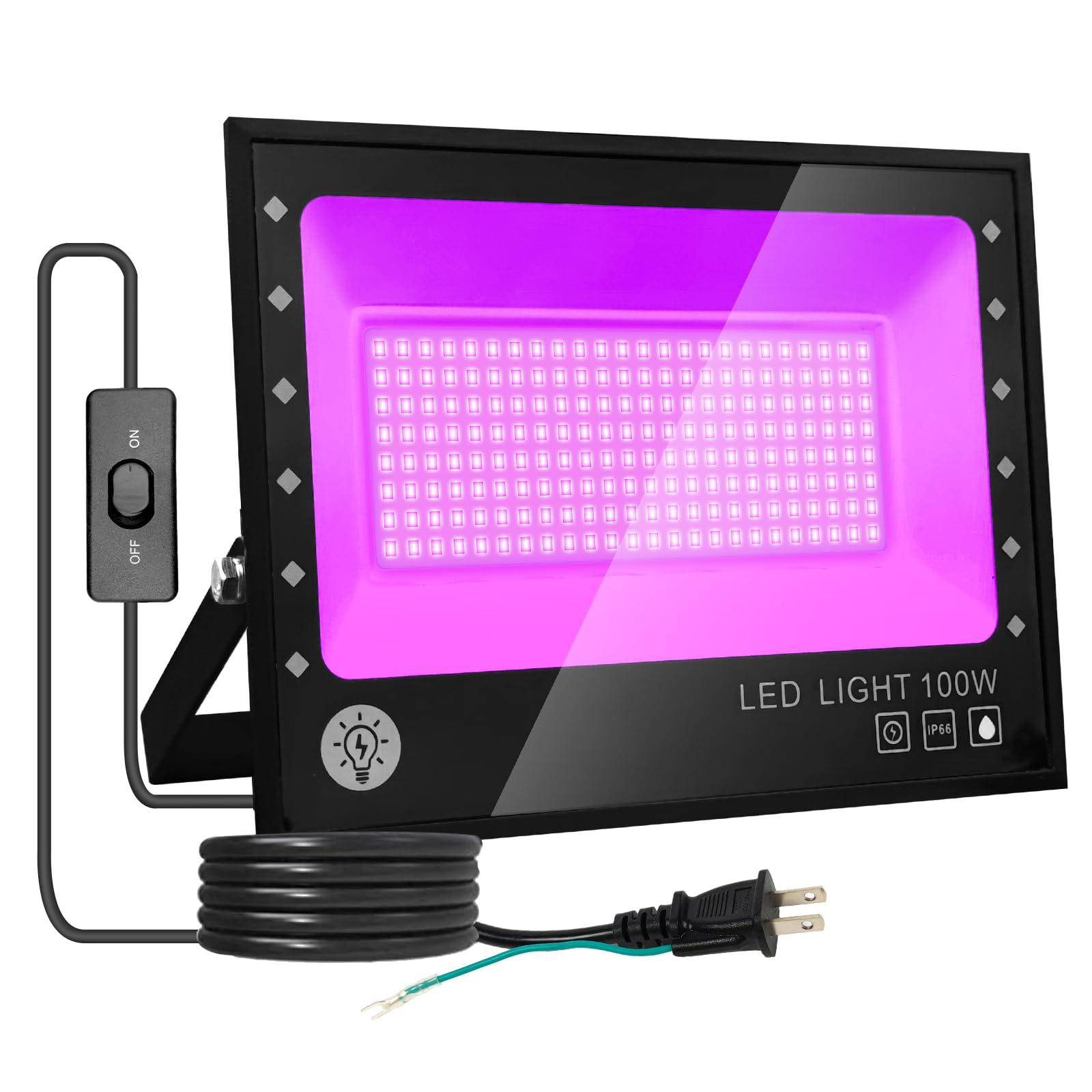 ARREBOL （アレボル）led投光器 ブラックライト 100W紫外線ライト 投光器 紫外線投光器 PSE認証 IP66防水機能 UVライト395-405nm1.8Mコード 屋外用 舞台照明 画廊 装飾ライト パーティー用品 3Dモデル乾燥用 DJディス