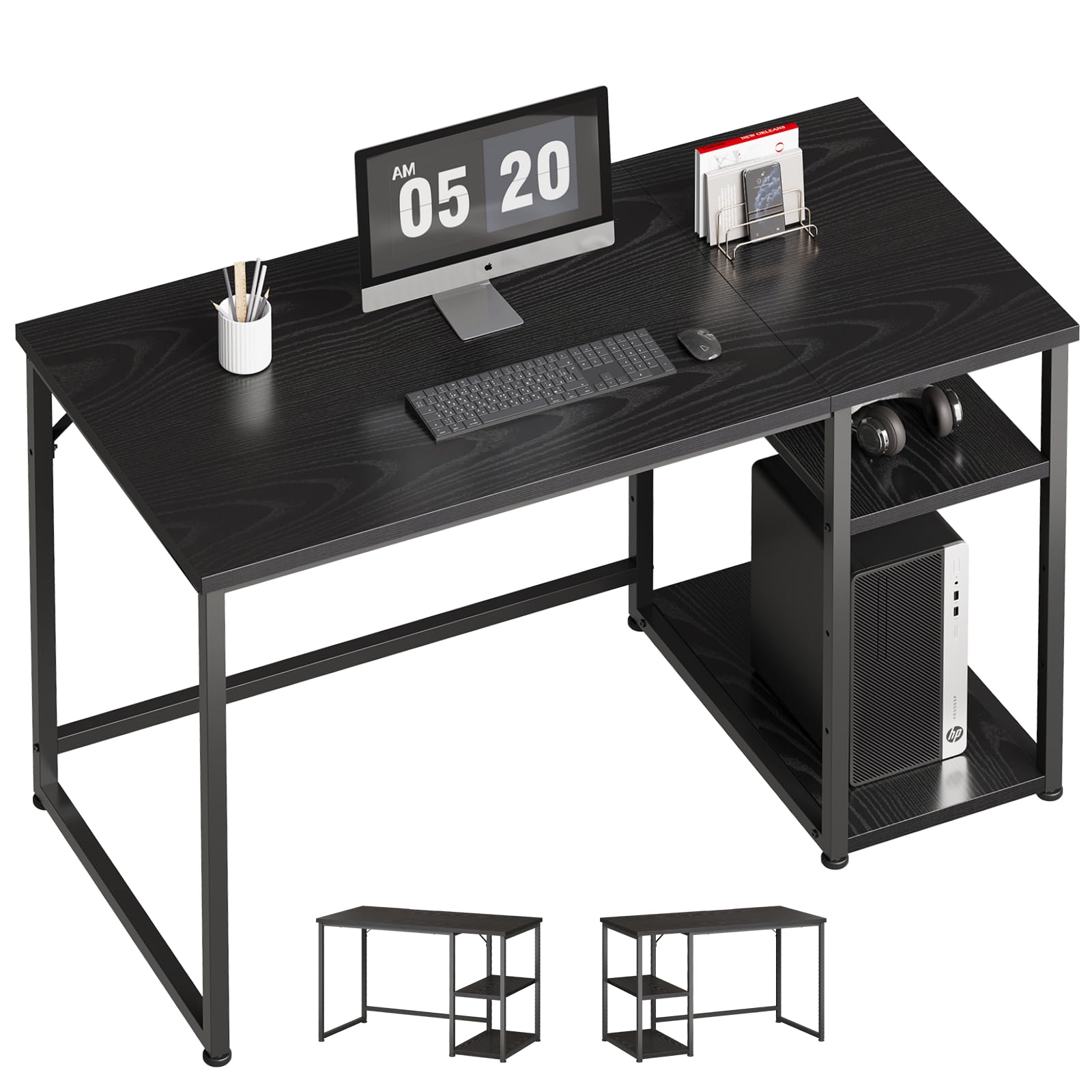 Maihail パソコンデスク ラック付き 120 デスク desk 机 pcデスク ・築子 ゲーミングデスク カウンターテーブル 勉強机 家具 パソコンラック table 幅120*奥行55cm SZ122HFD 黒い｜SelectSHOP 岐阜 店