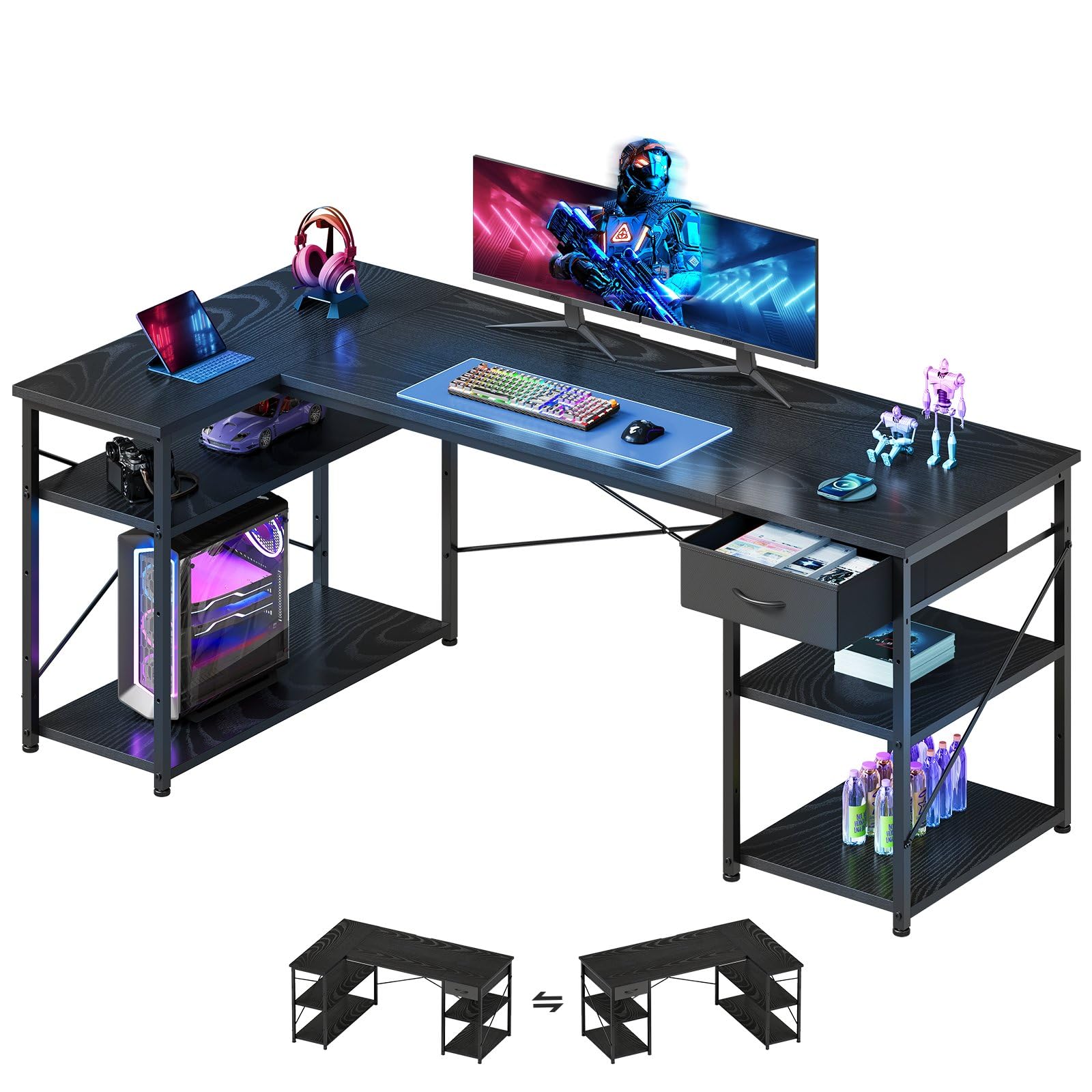 楽天市場】Maihail 机 l字デスク 勉強机 pcデスク パソコンデスク右棚