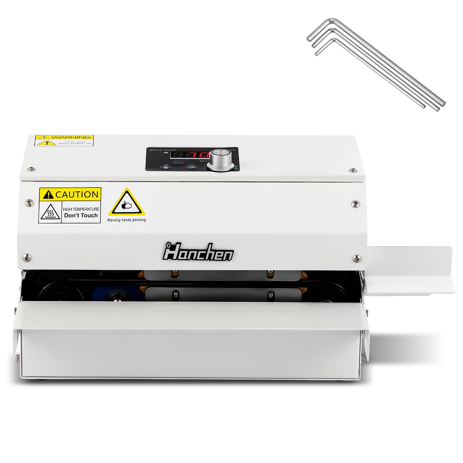 Hanchen 全自動シーラー機 業務用シーラー 自動ローラー包装機 最大6m/min シール幅10mm 50~200℃温度調整可能 小型 家庭用 連続バンドシーラー フィルムシール 食品包装 フプラスチック袋/アルミ袋/クラフト紙袋 卓上シーラー フード