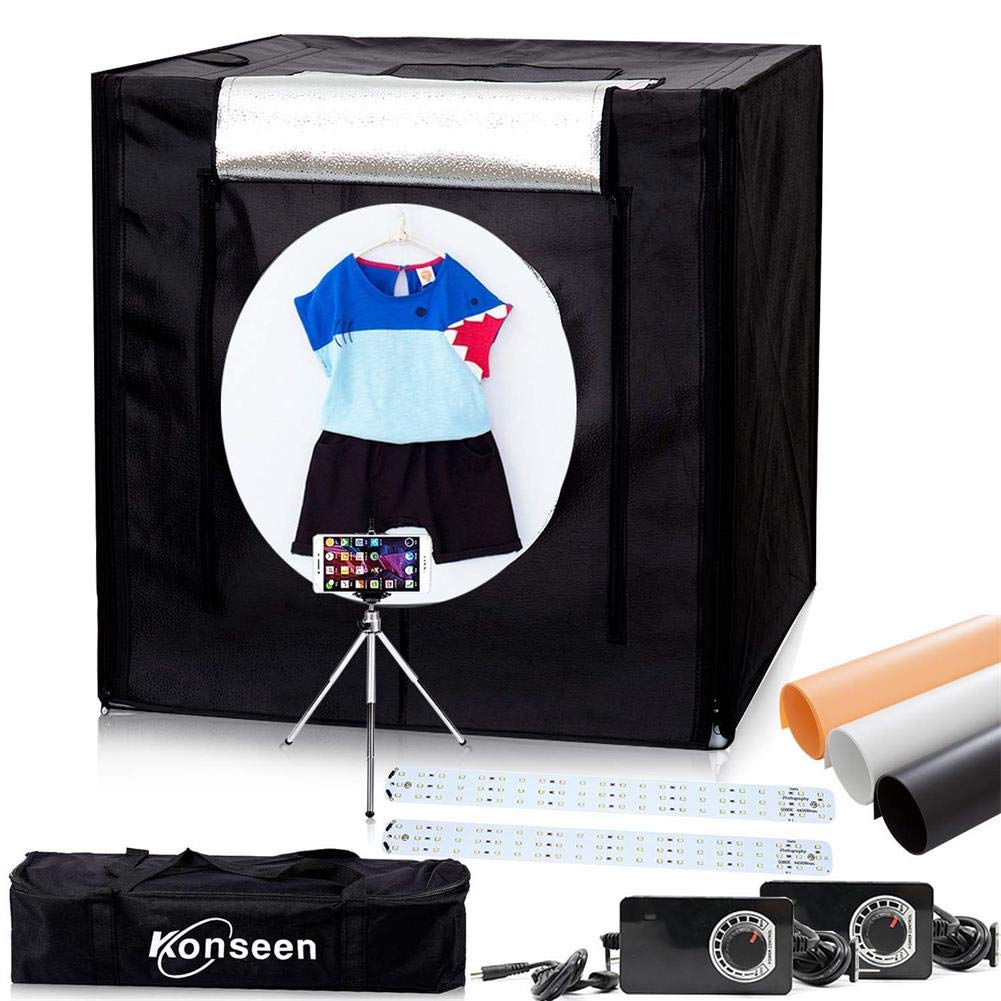 Konseen 撮影ボックス 撮影キット 70x70x70cm 光度調整可能 192個 5500K LEDライト付き プロな 写真撮影 ボックス 撮影ブース 3枚PVC背景布 1枚柔光布付き 収納ケース付き 簡易スタジオ｜SelectSHOP 岐阜 店