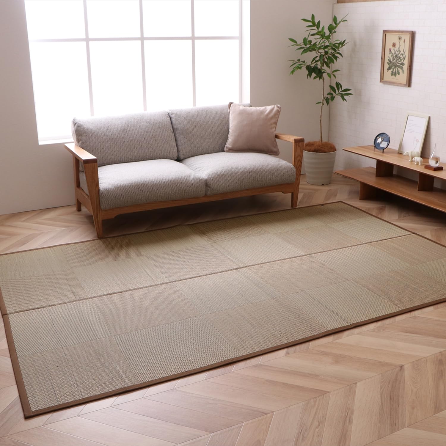 イケヒコ い草 ラグ カーペット マット DXノア 滑り止め 不織布 約261×174cm 【江戸間3畳】 裏貼り ブラウン ナチュラル シンプル モダン 市松 格子 消臭 防臭 抗菌 #4116610