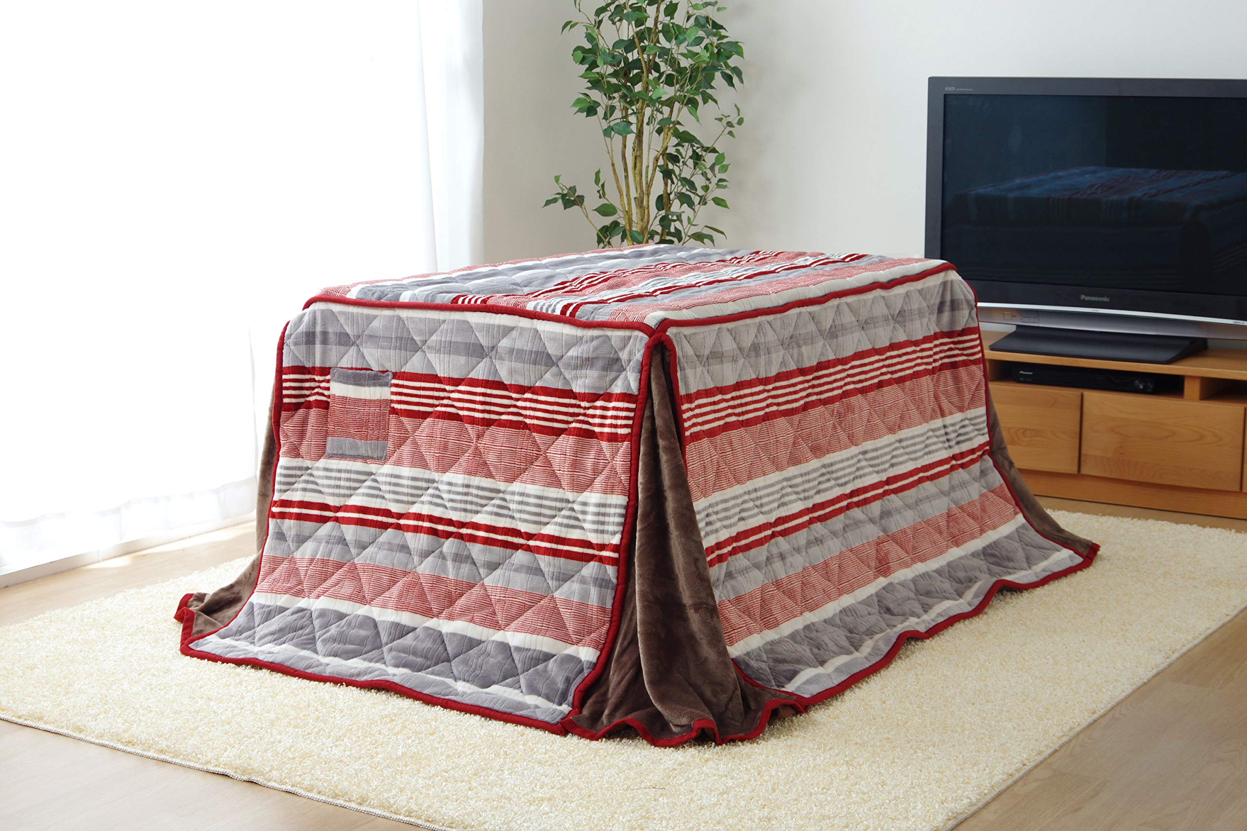 イケヒコ こたつハイタイプ用掛けふとん 長方形 ニードル 約235&times;275cm レッド ボーダー #6823389｜SelectSHOP 岐阜 店 10,281円