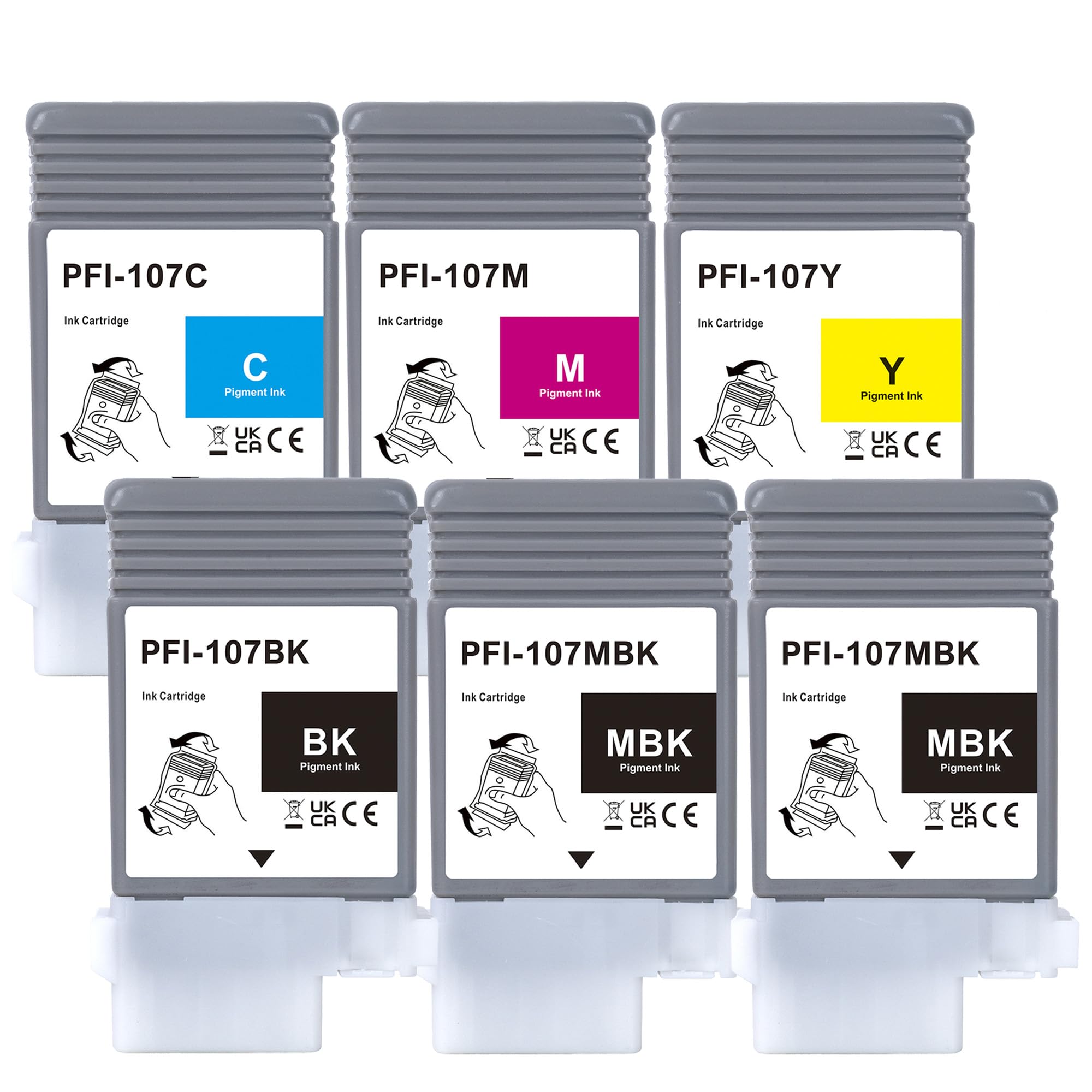 LCL Canon用 PFI-107 PFI-107MBK PFI-107BK PFI-107C PFI-107M PFI-107Y 顔料 (6パック 2MBK BK C M Y) 互換インクカートリッジ 対応機種:Canon iPF670 iPF670