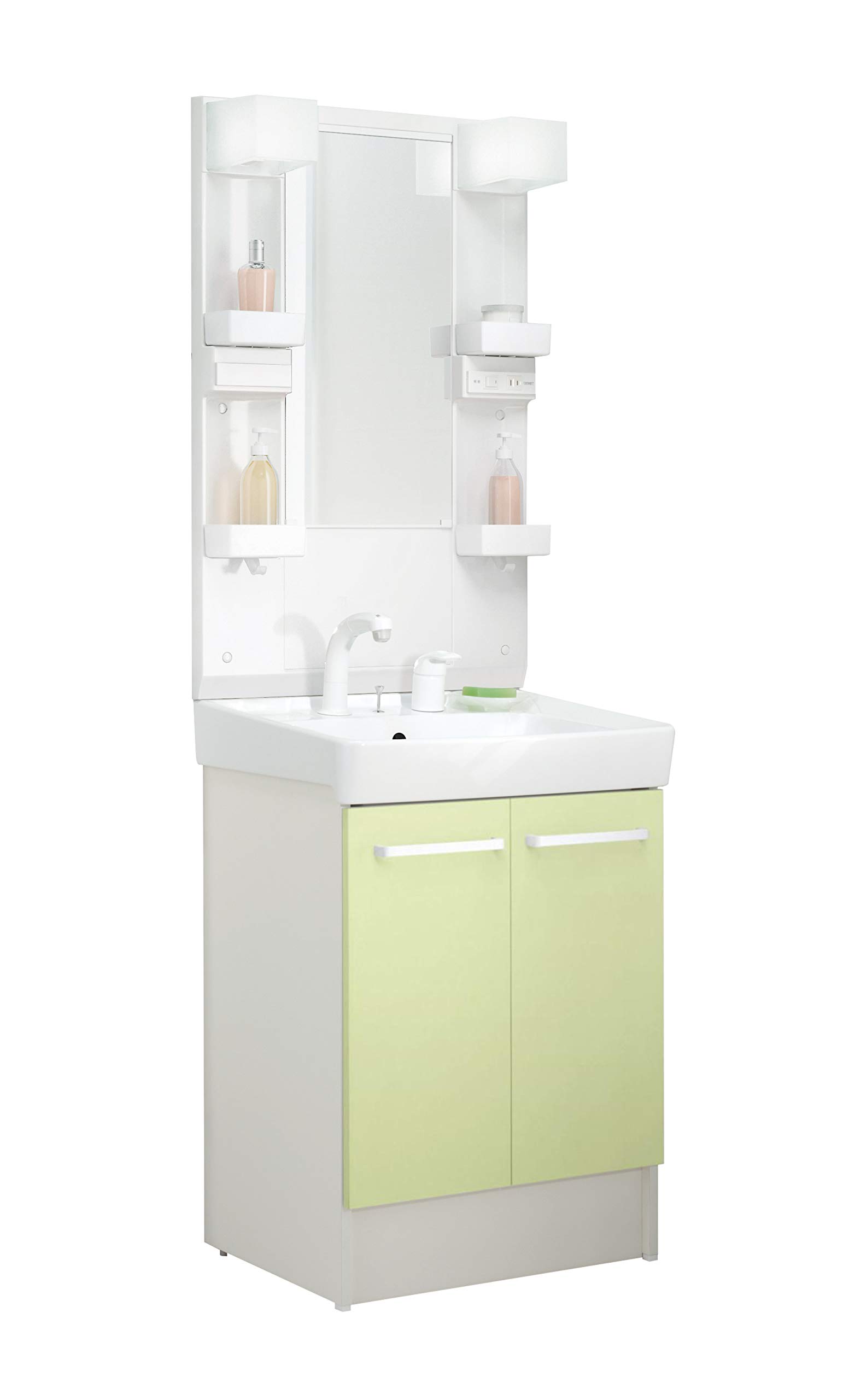 LIXIL(リクシル) INAX 洗面化粧台 セット D7シリーズ シングルレバー洗髪シャワー水栓 扉タイプ 寒冷地仕様 ミントグリーン D7N5-605SYN-W/HF2W & 1面鏡 LED MD7X3-601YFJ