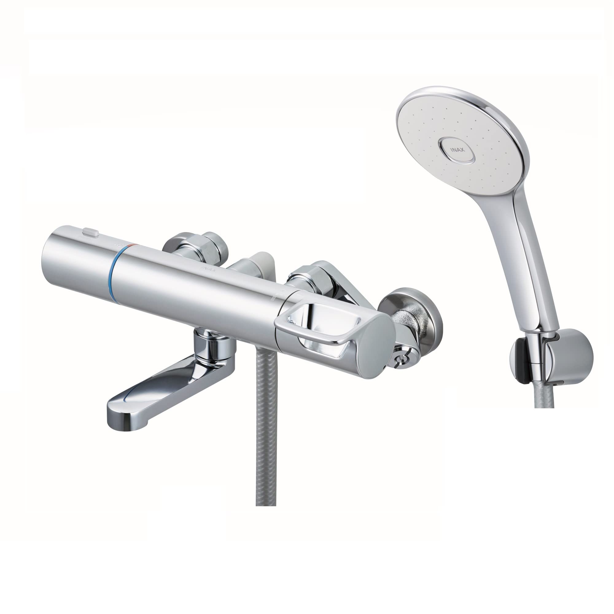 LIXIL(リクシル) INAX サーモスタットバス水栓 メッキハンドル・メッキエコアクアシャワー 短尺吐水口(洗い場専用) 寒冷地 RBF-913NE ホースシルバー