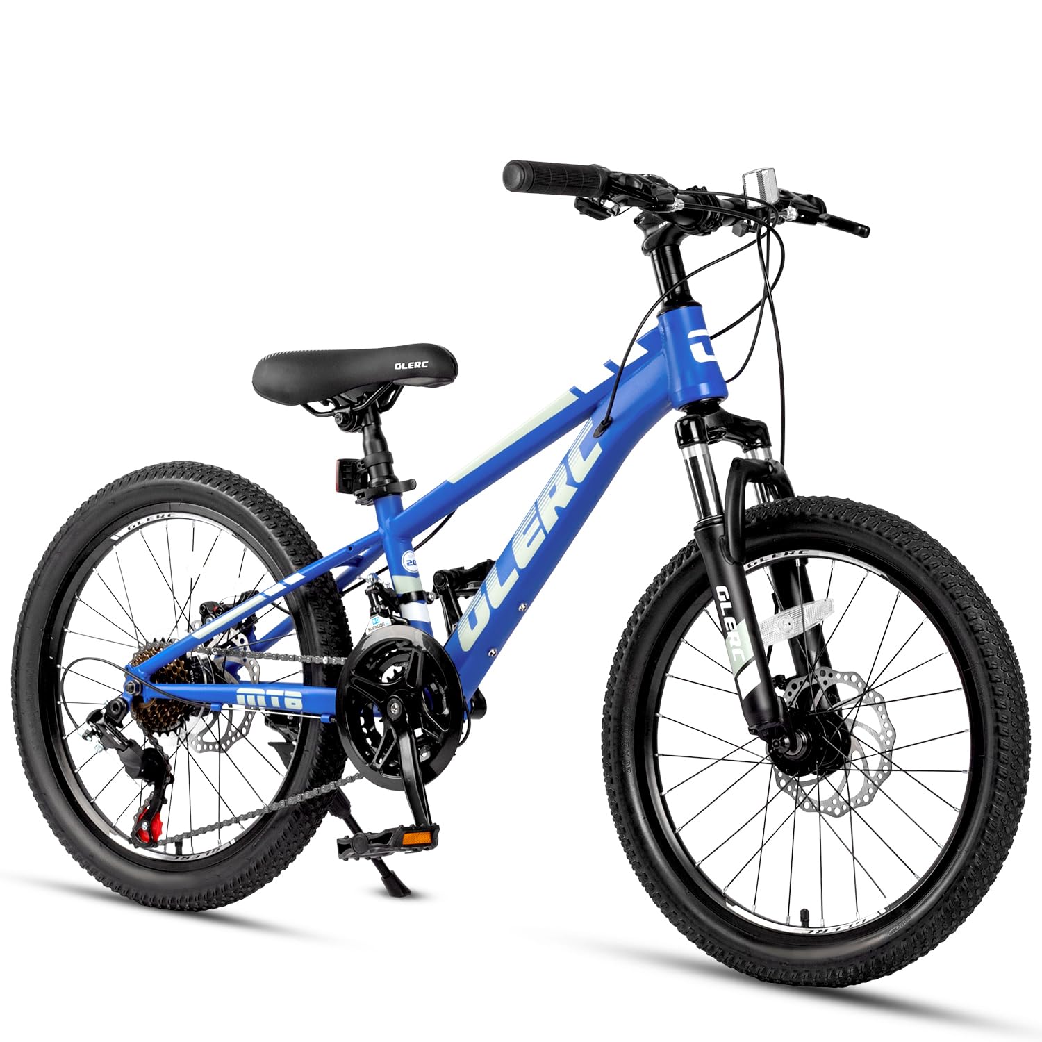 【Glerc】Sky Line子ども用マウンテンバイク 子供自転車MTB オンロードオフロード 男の子女の子小学生中学生 街乗り通学 21段変速 フロントサスペンション ディスクブレーキ 20インチ 青ブルー