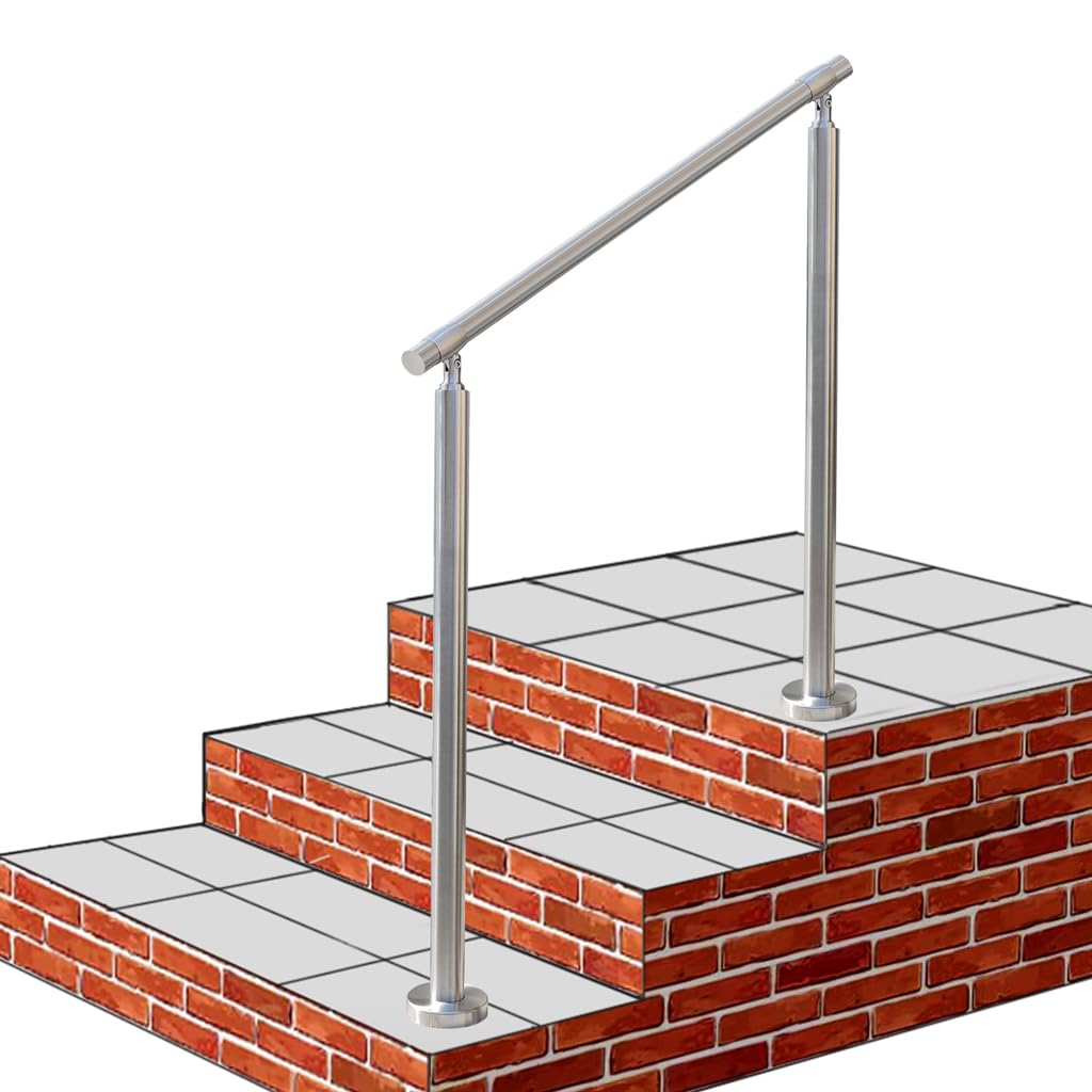 YHEYSMUX 80x85cm 屋外 階段 手すり 304ステンレス製 手摺り DIY 玄関 角度調整可能 屋内屋外用 簡単な取り付け 荷重200kg 直径32ミリ肉厚1.5ミリ, 銀