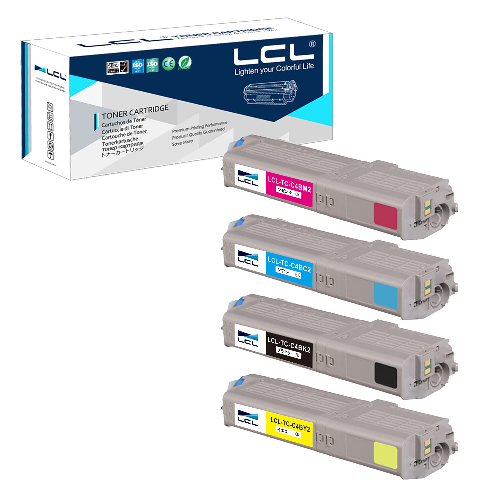 LCL OKI用 TC-C4B TC-C4BK1 TC-C4BK2 TC-C4BC2 TC-C4BM2 TC-C4BY2 C542dnw MC573dnw 増量 (4色セット ブラック シアン マゼンタ イエロー) 互換トナーカートリッジ 対応機種：C54