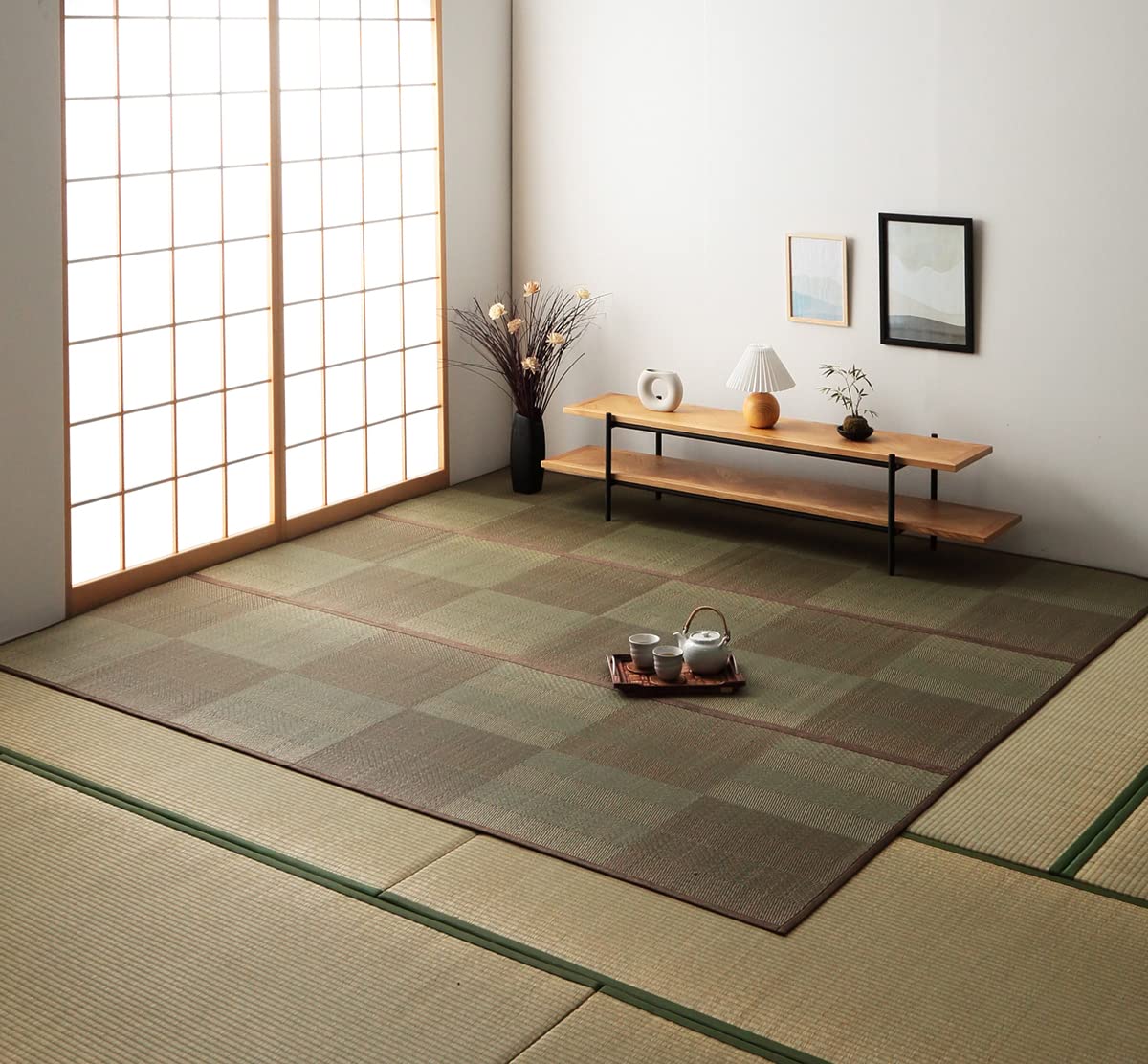 イケヒコ・コーポレーション イい草 ラグ カーペット NDXルネ ブラウン 約286×286cm 本間4.5畳 花ござ 格子柄 ナチュラル シンプル 裏付 クッション性 滑り止め #4350104|SelectSHOP 岐阜 店