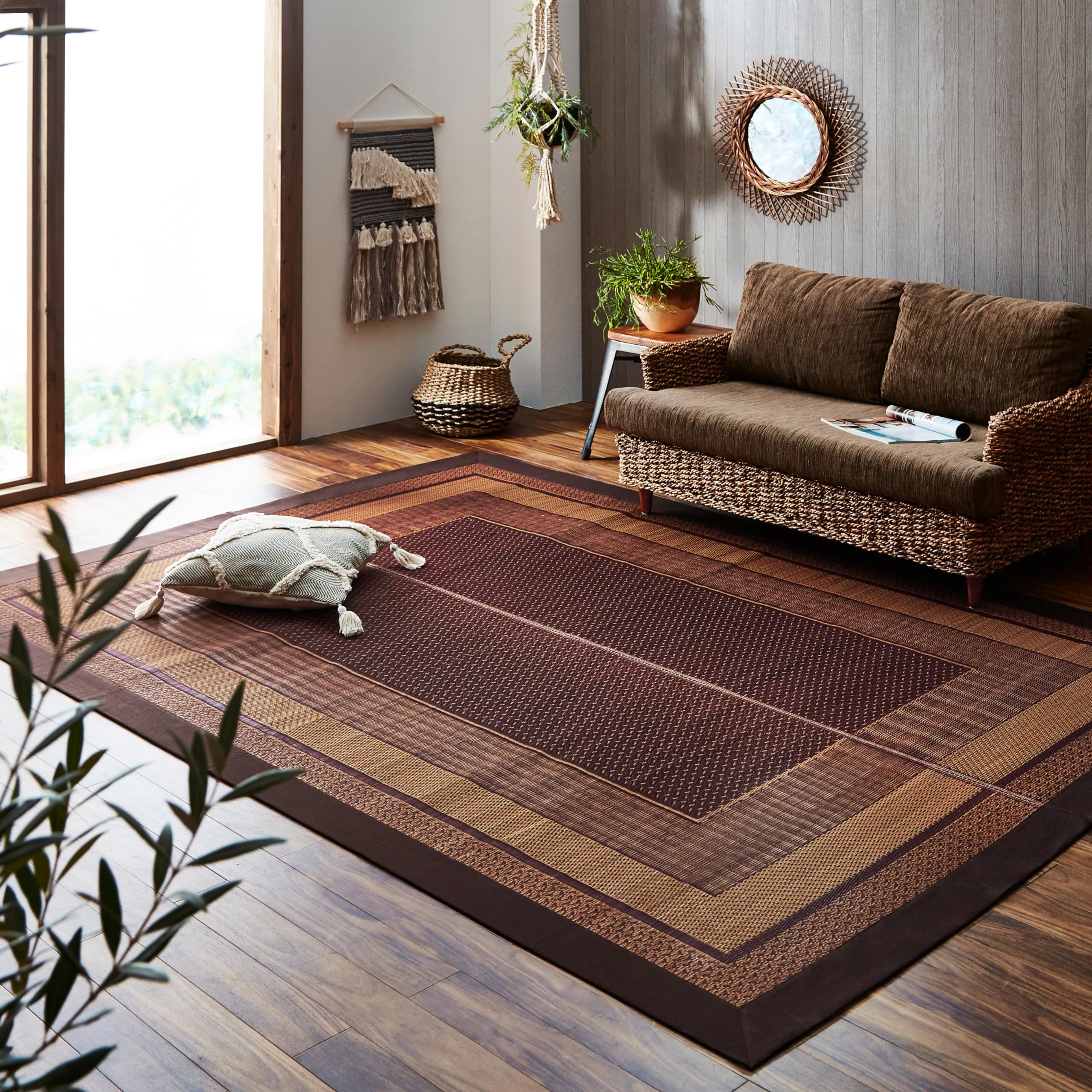 イケヒコ・コーポレーション い草 ラグ カーペット DXランクス総色 ワイン 約191&times;191cm 裏付き #8212770｜SelectSHOP 岐阜 店