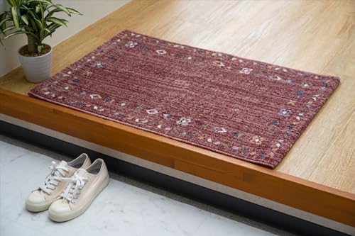 イケヒコ マット 玄関 屋内 屋外 輸入 マイア レッド 約70×120cm 長方形 トルコ製 ウィルトン織り 民族調 エスニック シンプル 抗菌防臭 オールシーズン 丈夫 ＃1311730246401