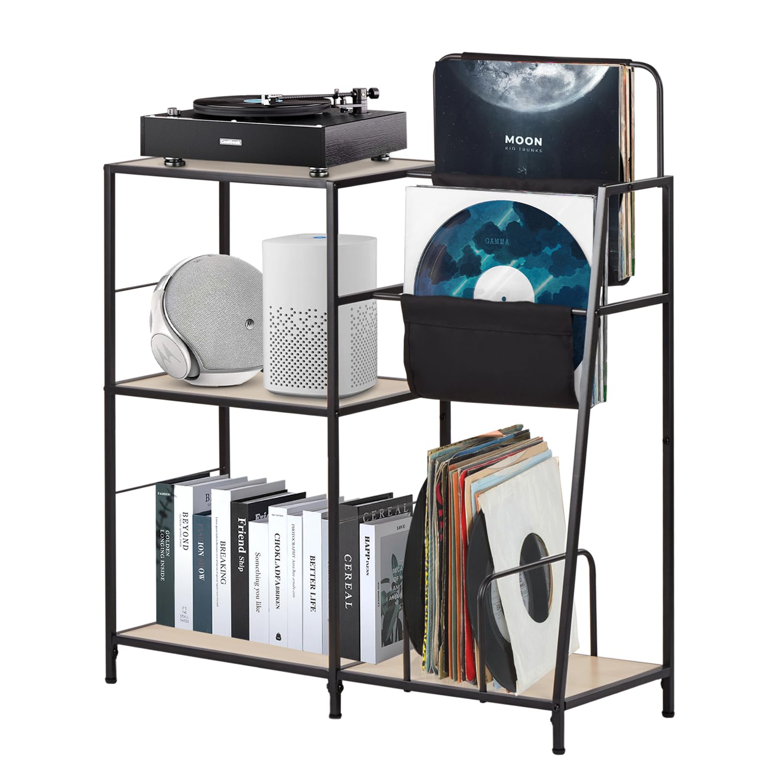 fusehome オープンシェルフ 収納ラック レコードラック メディアラック 本棚 ラック 棚 おしゃれ 大容量 CD/DVD 小物收・ シェルフ オープンラック マガジンラック 三段 木製 80.7*29.5*95cm