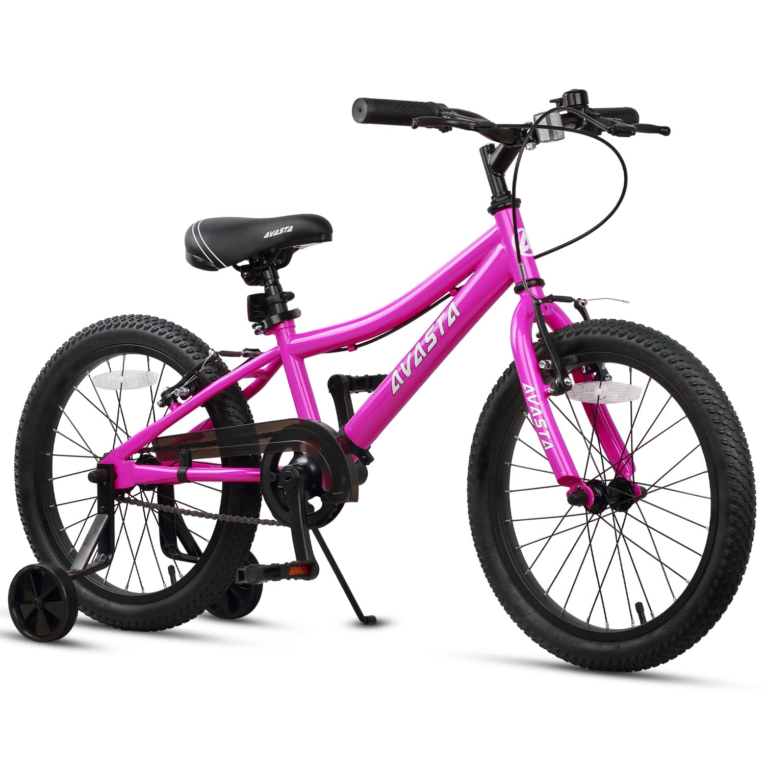 【AVASTA】Bilbo 子供MTBマウンテンバイク ファットタイヤ自転車 男の子 女の子 小学生低学年高学年 街乗り通学 取り外しチェーンケース/補助輪付き/キックスタンド付き 高さ調整可能 18インチ ピンク