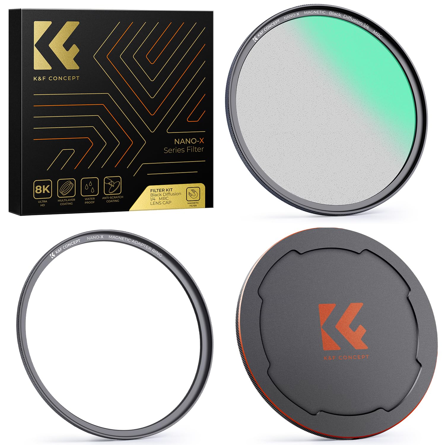 K&F Concept 77mm マグネット式ブラックミスト1/4+レンズキャップセット ソフト効果1/4 コントラスト調整用28層ナノコーティング 日本製AGC光学ガラス 航空アルミ材質 超薄枠 28層ナノコーティング 撥水 撥油 擦り傷防止 マグネット|SelectSHOP 岐阜 店