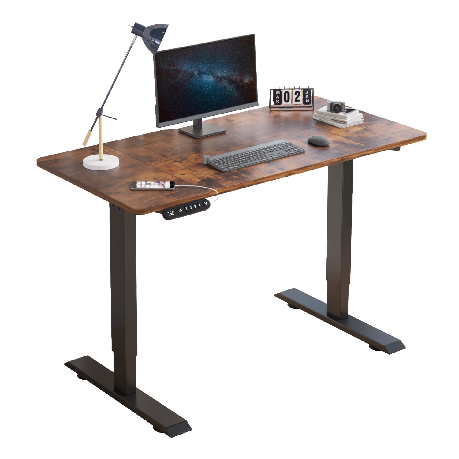 BilBil デスク 昇降式 電動昇降式机 100CM×60CM 昇降デスク パソコンラック スタンディングデスク オフィスワークテーブル 高さ調節可能 メモリー機能付き USB充電ポート付き 高さ 69-115CM (brown, 120cm*60cm)|SelectSHOP 岐阜 店