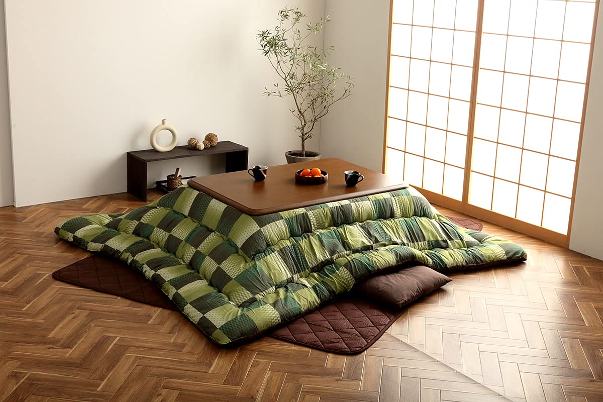 イケヒコ こたつ 掛け布団 川･河 約205×205糎 緑であること まっ四角 単品 和柄 市松飾りつけ #6032809