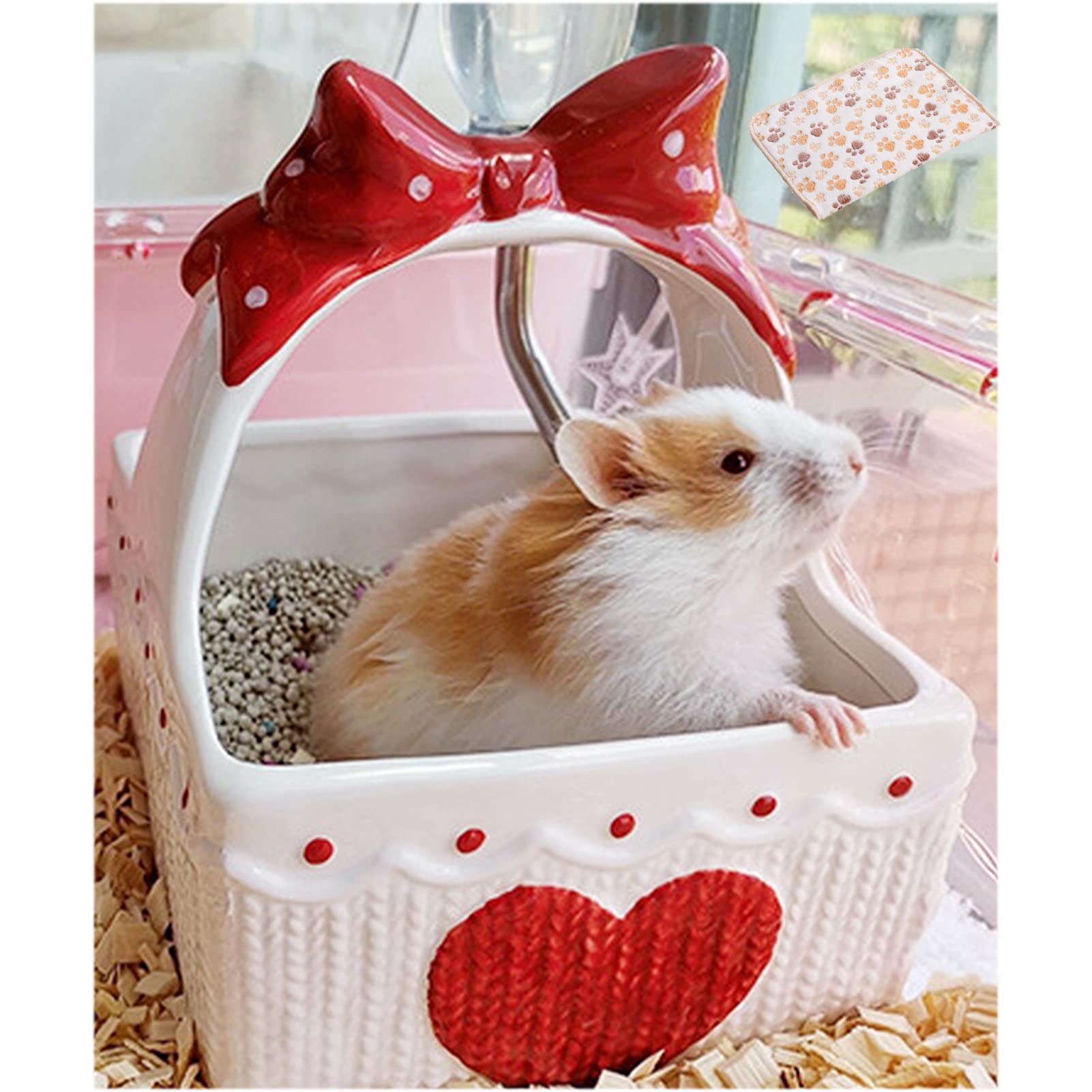 Puhang ペット部屋 小動物用 ハムスター 冷感 ひんやり 砂遊び 陶器 夏用 暑さ対応 寝具 収納 片付け 洗いやすい ハリネズミ リス 可愛い ファンタジー 飾り 撮影 毛布一枚おまけ(色がランダム) 手籠 赤