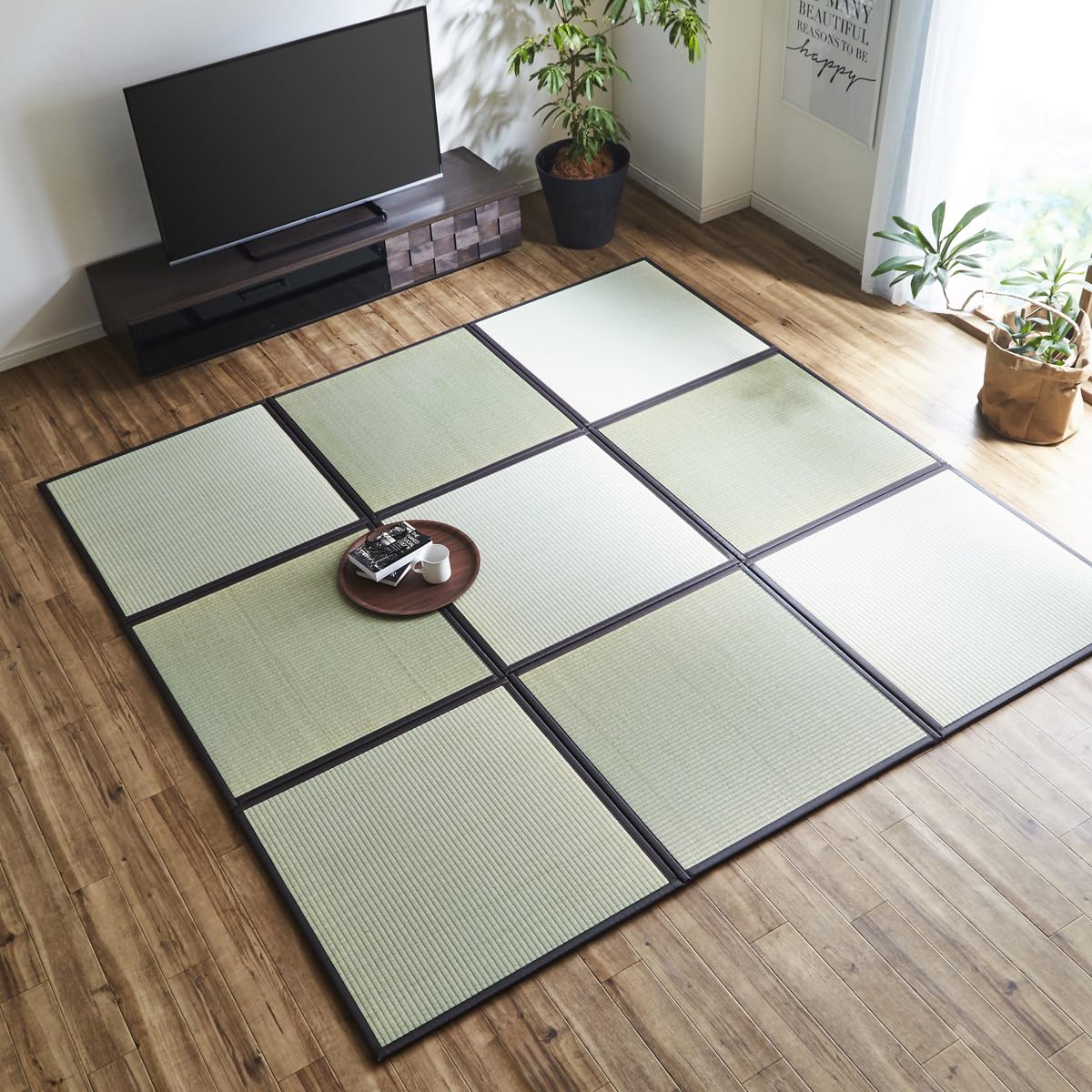 イケヒコ い草 ユニット システム畳 置き畳 12枚繋いで 約6畳 AGURA ヘリの色:ブラウン 約82×82・/枚 12枚入り 軽量 抗菌防臭効果 クッション性 和空間 日本製 無地 シンプル 年間 通年 #1110231060329|SelectSHOP 岐阜 店