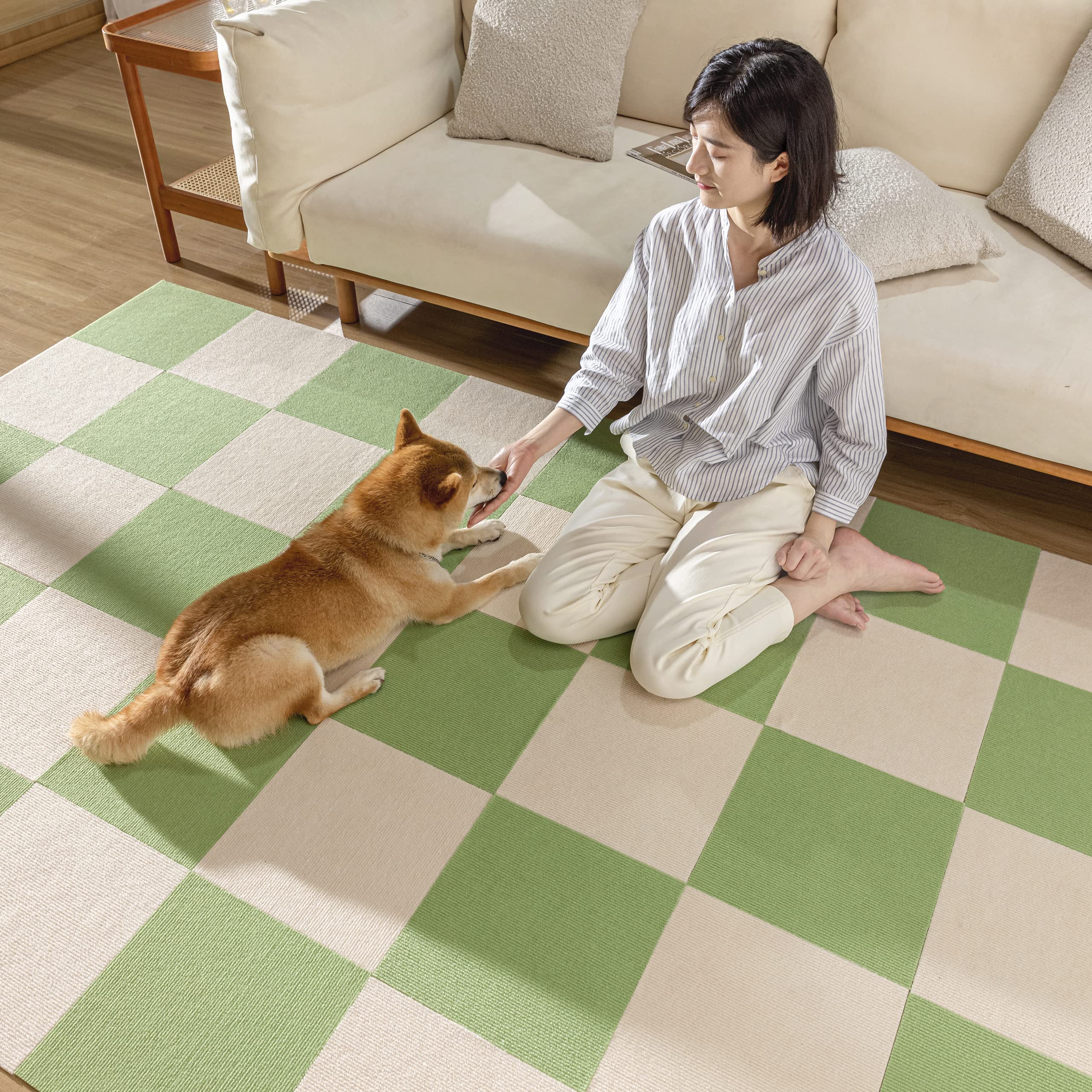 SHIEN ジョイントマット 吸着マット タイルマット【45*45*0.4cm 40枚セット】 ズレない めくれない カーペット 防音マット フローリングカーペット 滑りとめ 防臭防菌 防音保温 洗濯機洗える ペット用カーペット お手入れ簡単 設置簡単 D