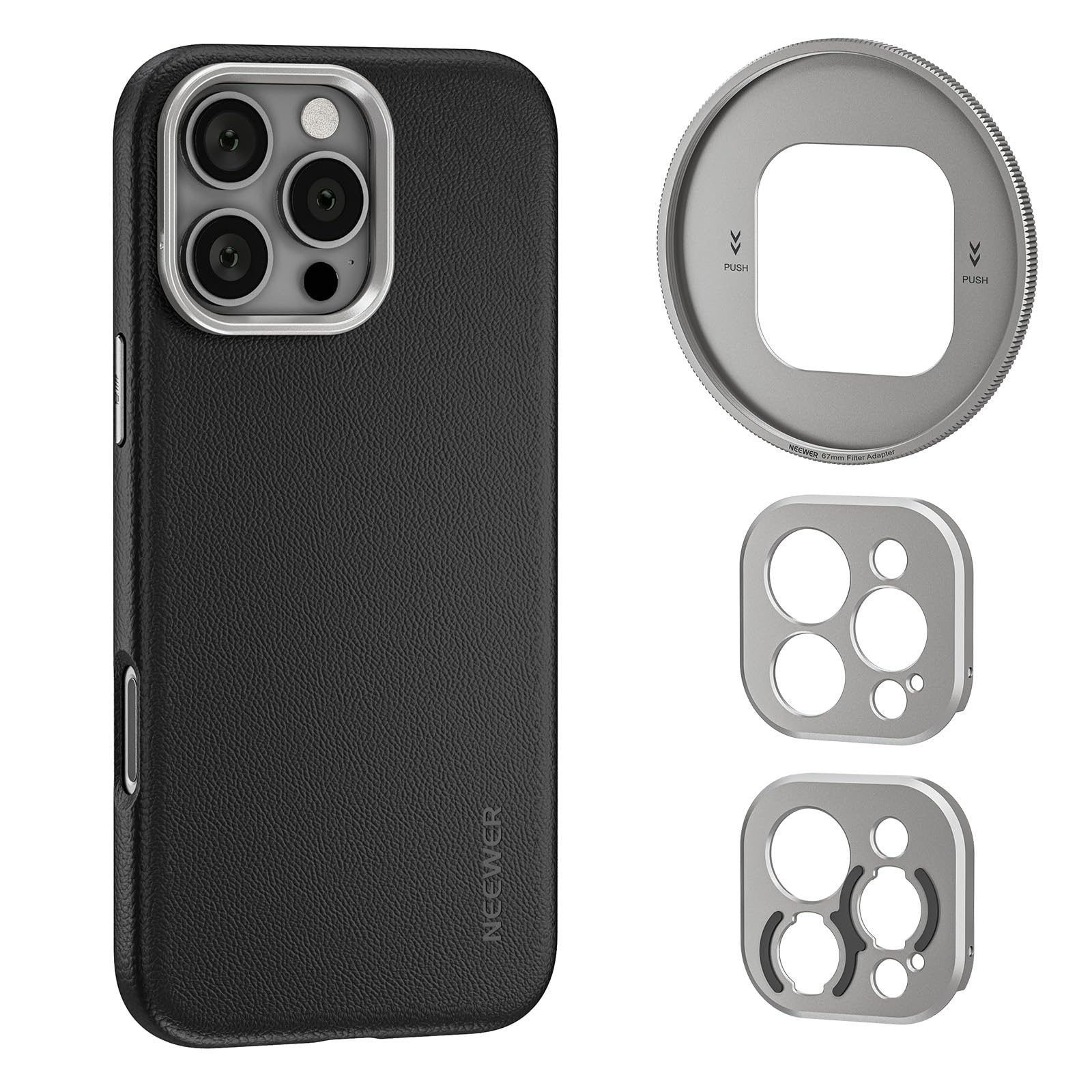 NEEWER スマホケース iPhone 16 Pro Max用 TPU/PC 高耐久 滑り止め モジュラーバックプレート/67mmフィルター/17mmレンズ/Tマウントレンズ付き 保護ケース コンパチブル iPhone 16 Pro MagSafe Mo