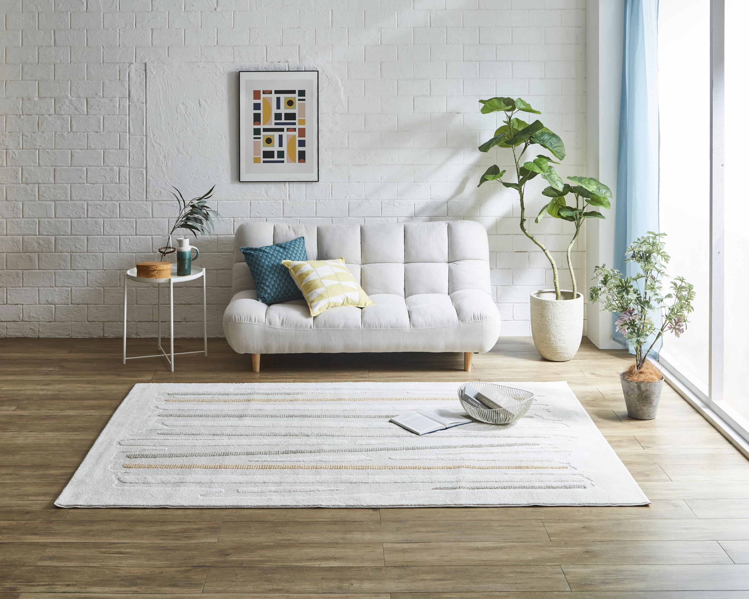 イケヒコ ラグ カーペット マット 長方形 輸入 リゼロ アイボリー 約160×230cm デザイン ウィルトン 長方形 北欧柄 シンプル ＃ 1321650010401
