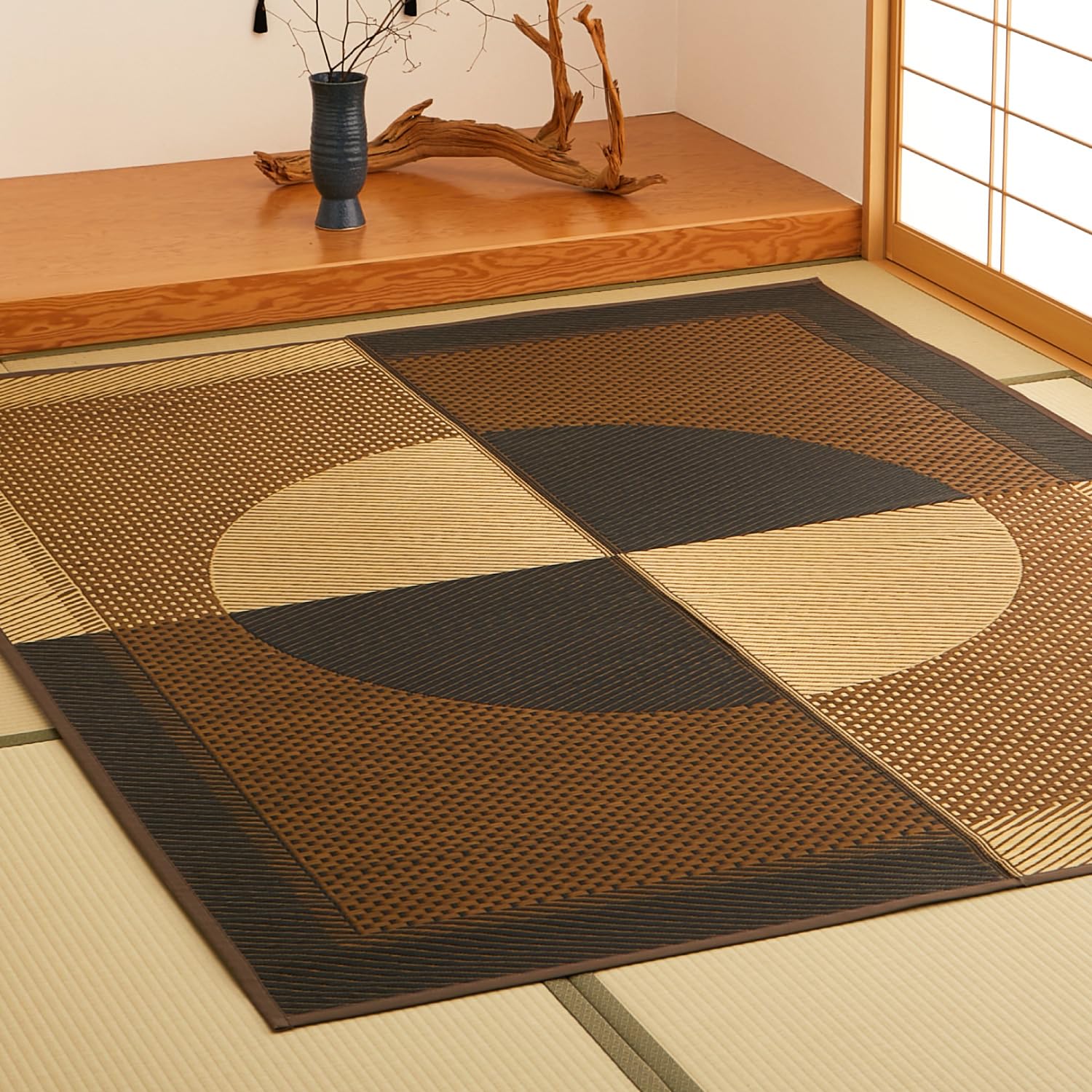 萩原 国産い草センターラグ 紋織 『月明かり』 (約191×250糎, 3畳) 抗菌 防臭 和今めかしい