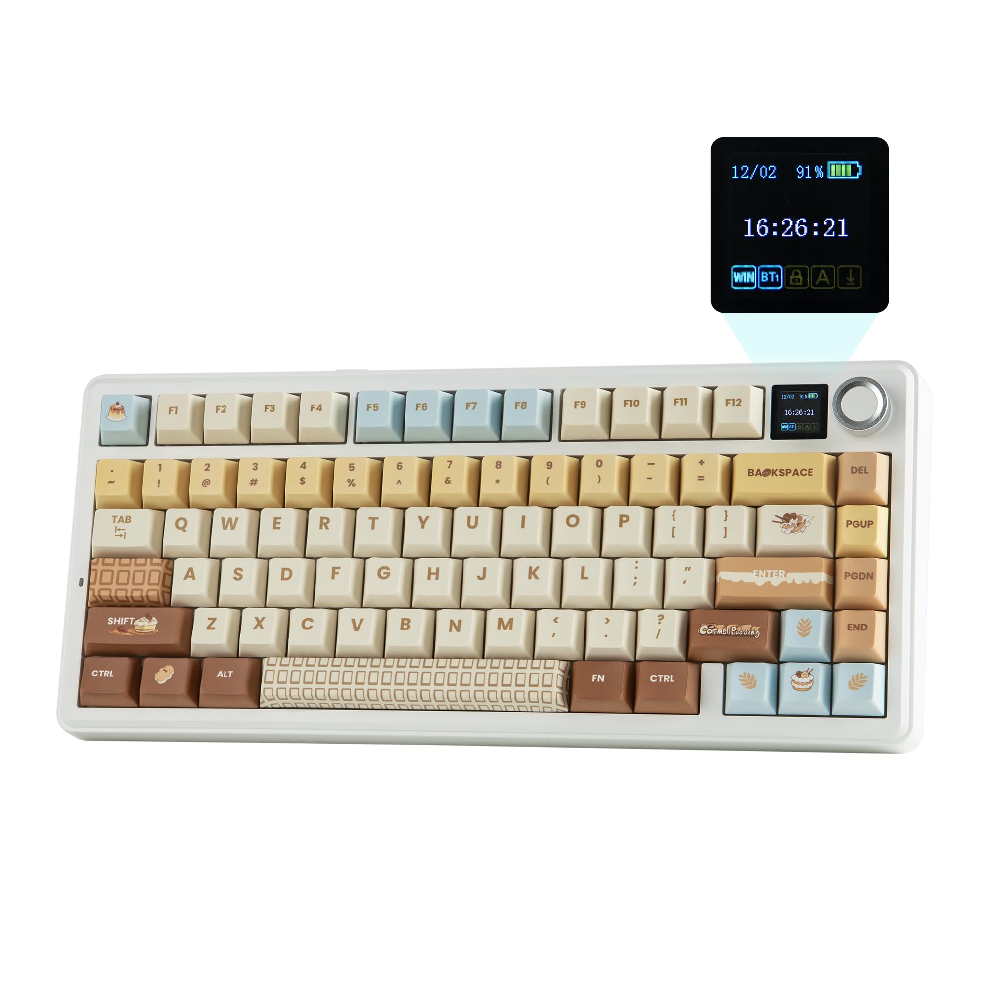 EPOMAKER X Aula F75 MAX ワイヤレスメカニカルキーボードTFTスクリーンとノブ付き 75% US配列のガスケットキーボード PC/Mac/Linux用ホットスワップ対応ゲーミングキーボード (Caramel)